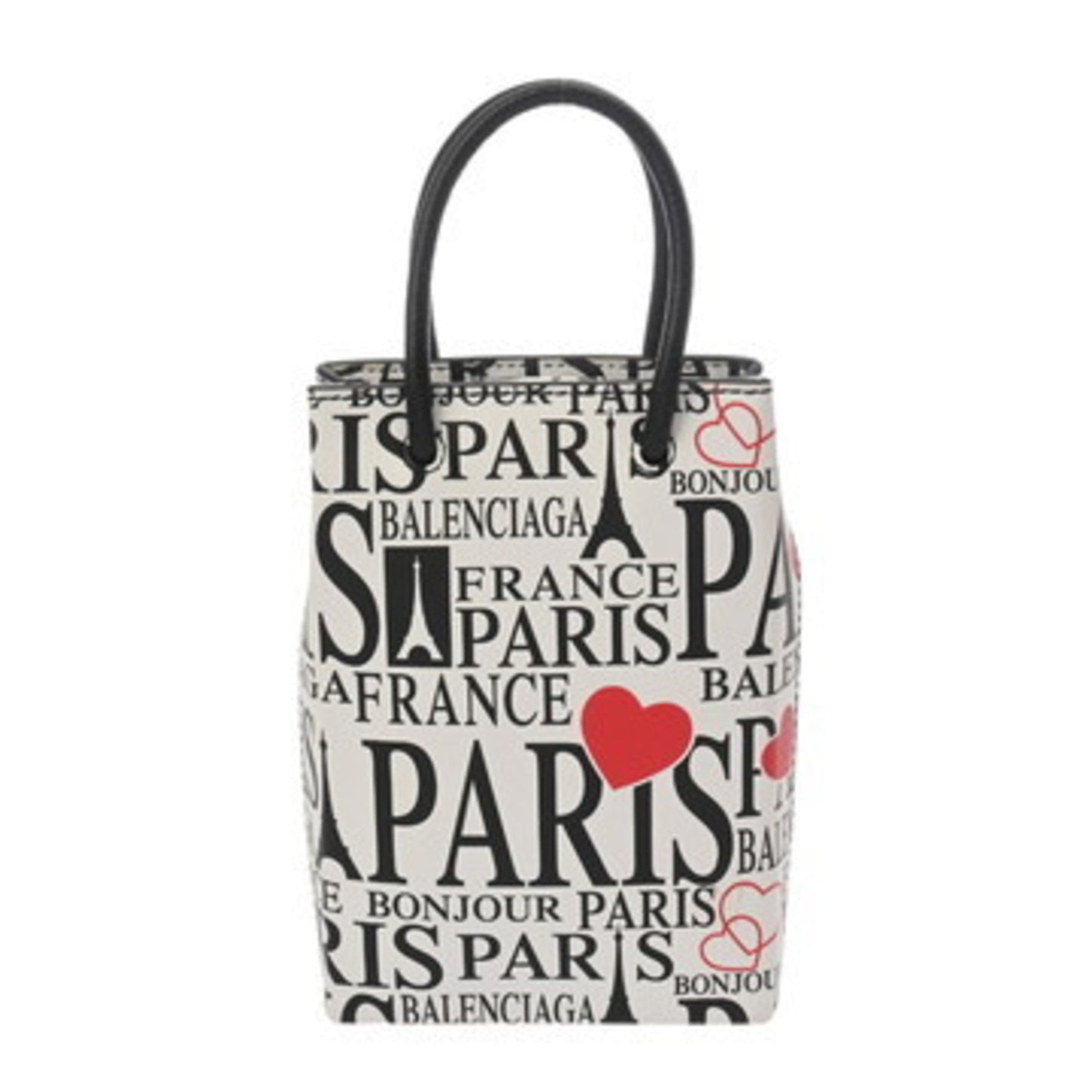 BALENCIAGA Shopping Phone Holder, White/Black, Leather Shoulder Bag, AB Grade, Pre-owned, Ginzo