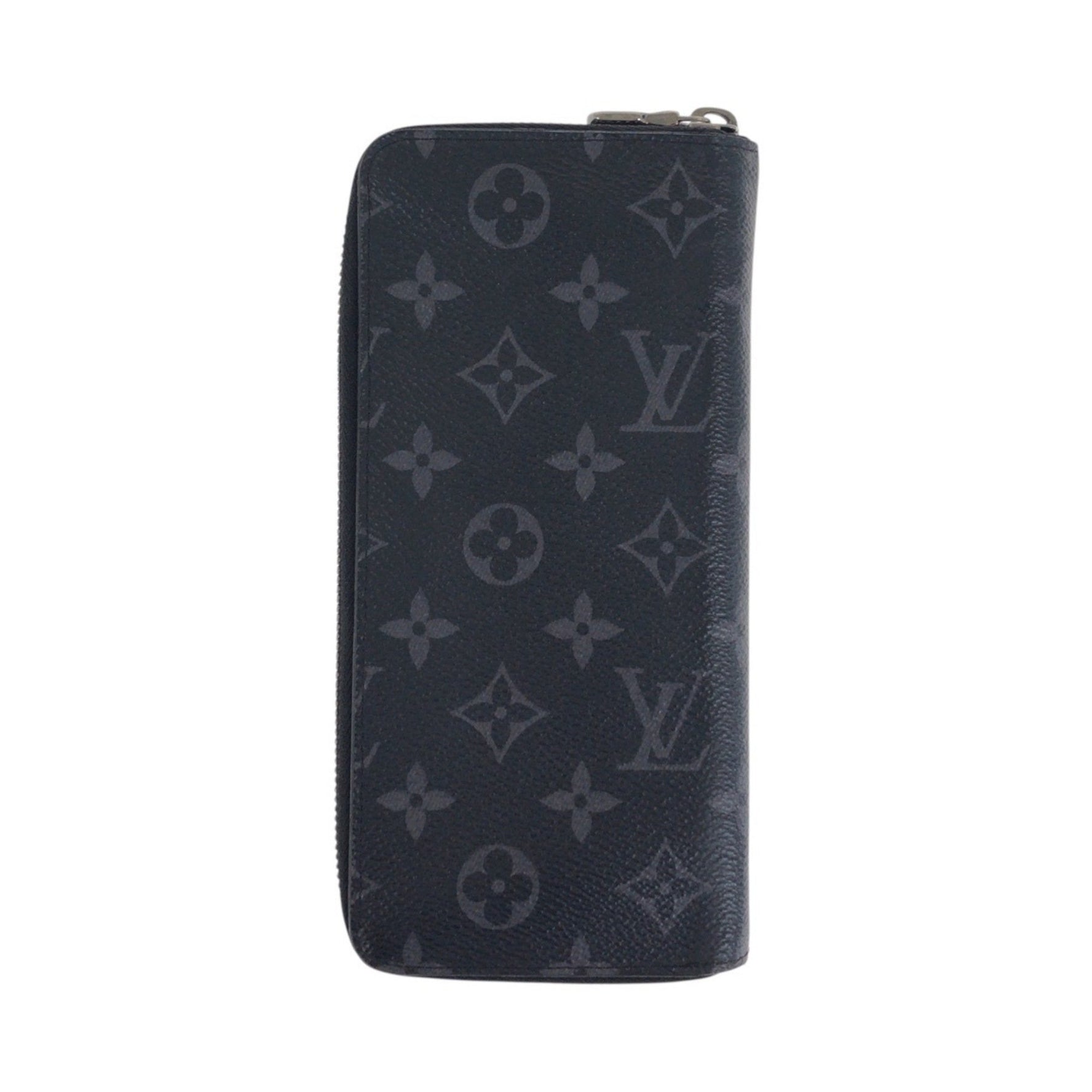 Louis Vuitton Monogram Eclipse Zippy Wallet, Vertical, Silver Hardware, Leather, Long Wallet with Round Zipper
