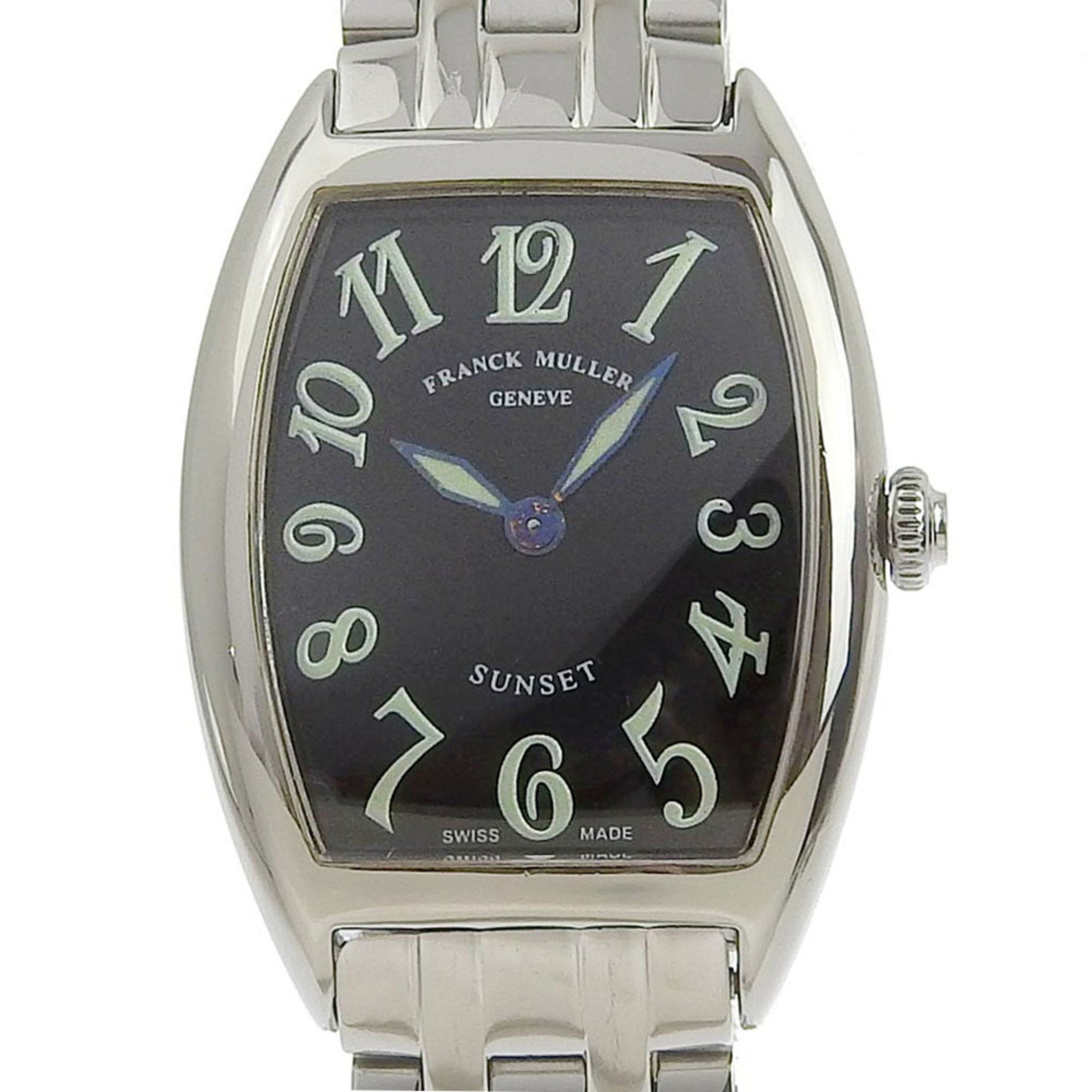 FRANCK MULLER Franck Muller Tonneau Curvex Sunset 1752QZ Stainless Steel Silver Quartz Analog Display Ladies Black Dial Watch