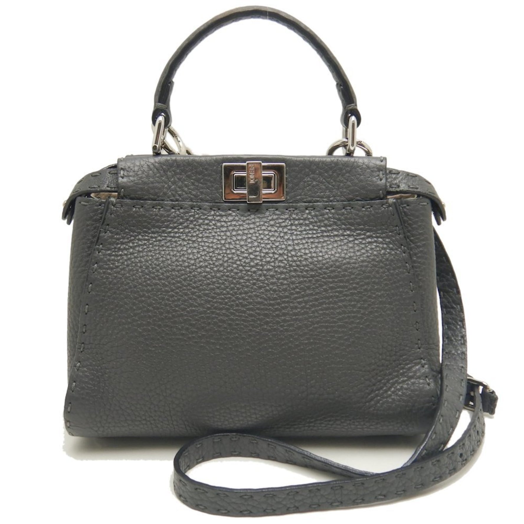 FENDI Mini Peekaboo Selleria Handbag in Grey Leather