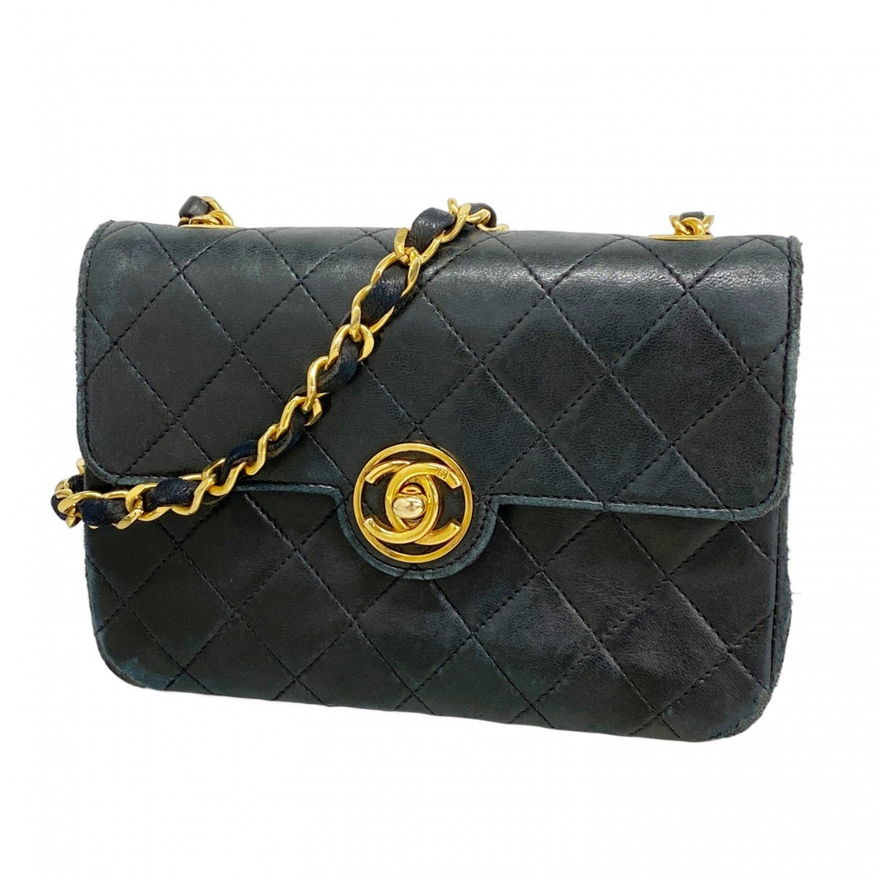 Chanel Matelasse Shoulder Bag with Chain Bag, Lambskin, Black, Women's