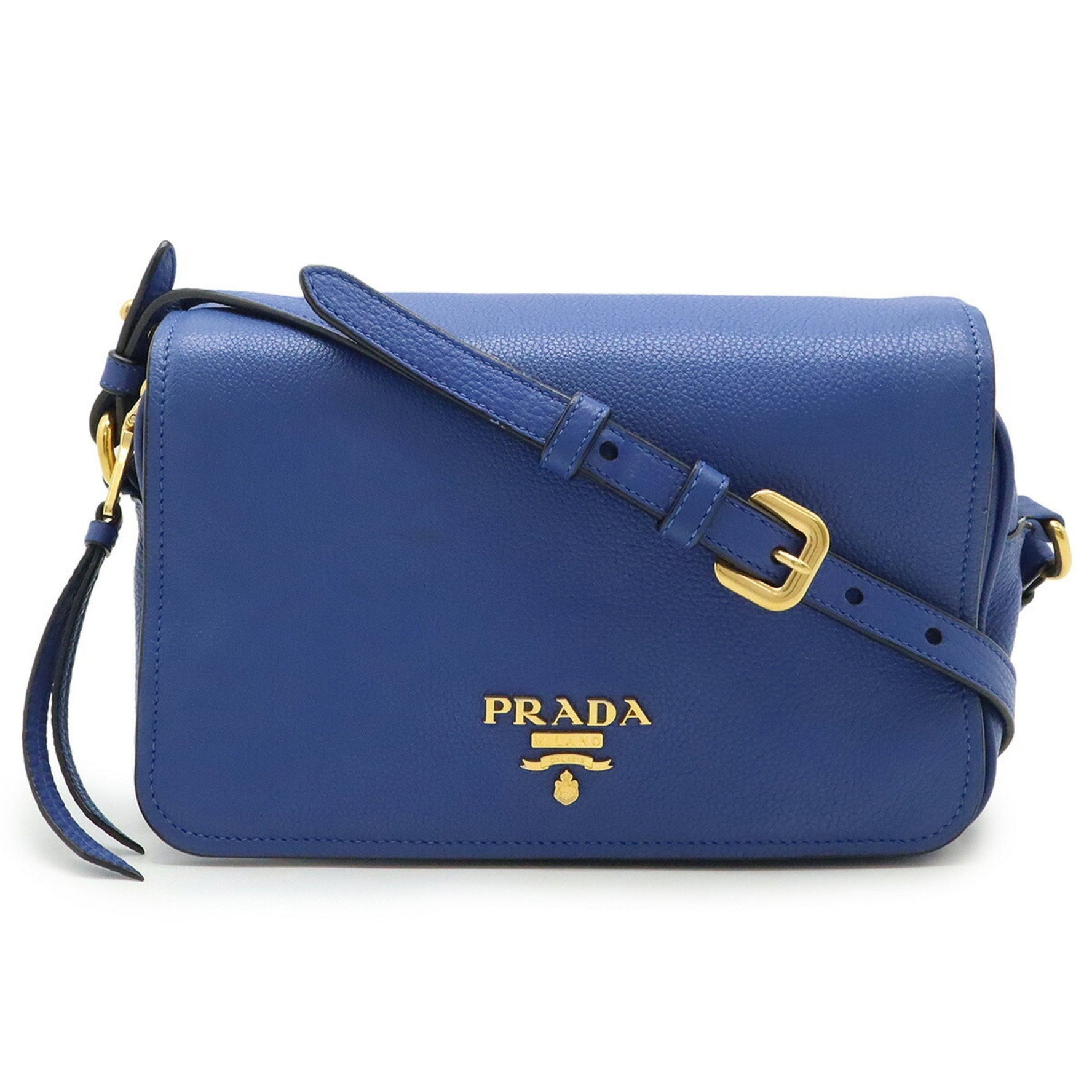 PRADA Prada Pochette Shoulder Bag Flap Leather Blue 1BD163