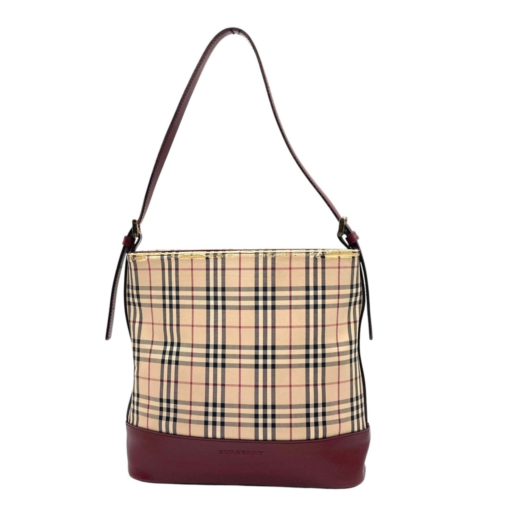 Burberry Vintage Shoulder Bag, Nova Check, Red, Bordeaux Leather, One-Shoulder