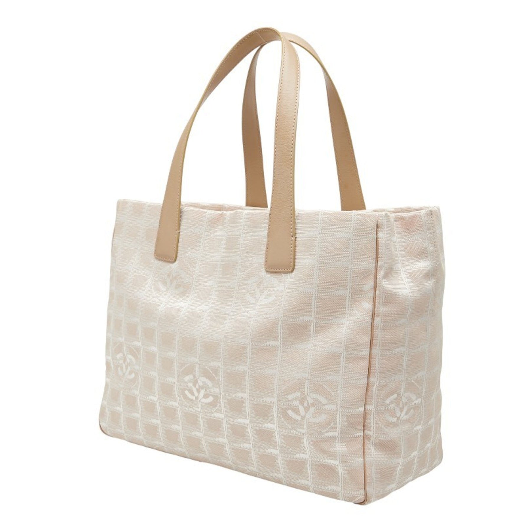 Chanel New Travel Line Tote Bag Beige Pink Nylon Leather