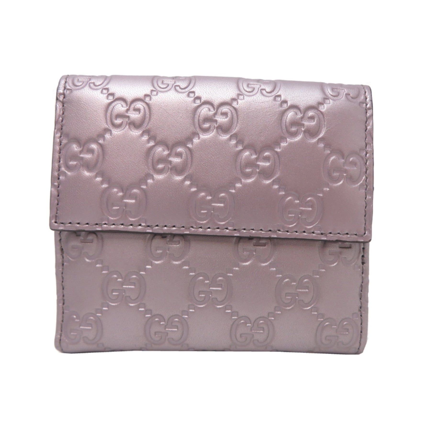 Gucci GG Pattern Tri-fold Wallet Bi-fold Leather Metallic Pink