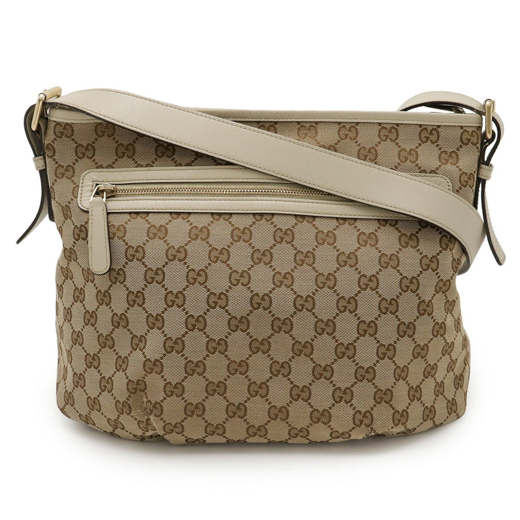 GUCCI GG Canvas Shoulder Bag, Leather, Khaki Beige, White