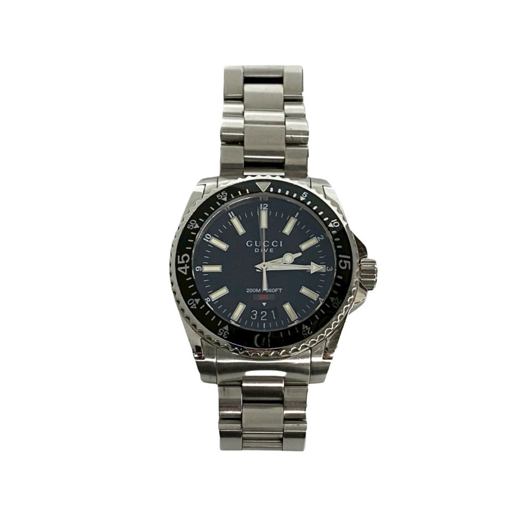 GUCCI Dive Stainless Steel Quartz Watch, Men's Accessory, Silver/Black,