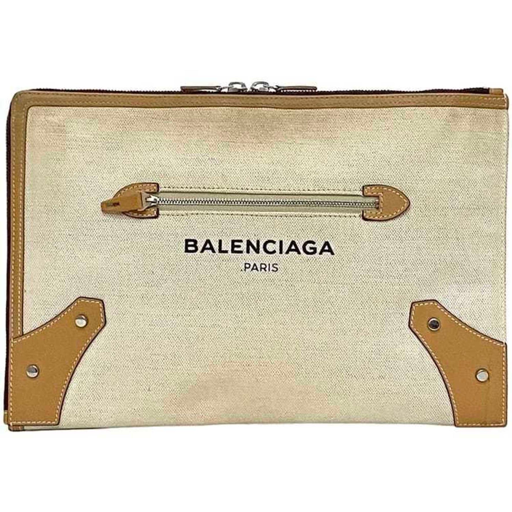 Balenciaga clutch bag ec-22272 beige natural handbag canvas leather 9260 D BALENCIAGA L-shaped for women and men