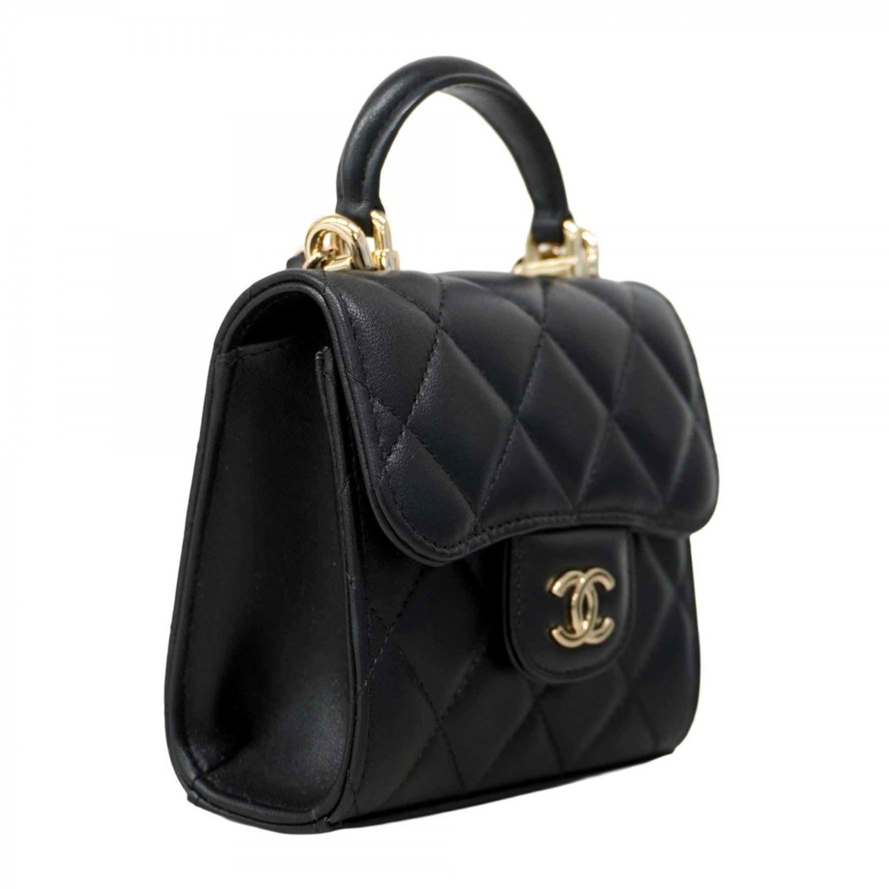 Chanel Matelasse Shoulder Bag with Chain Bag, Lambskin, Black, Champagne, Women's