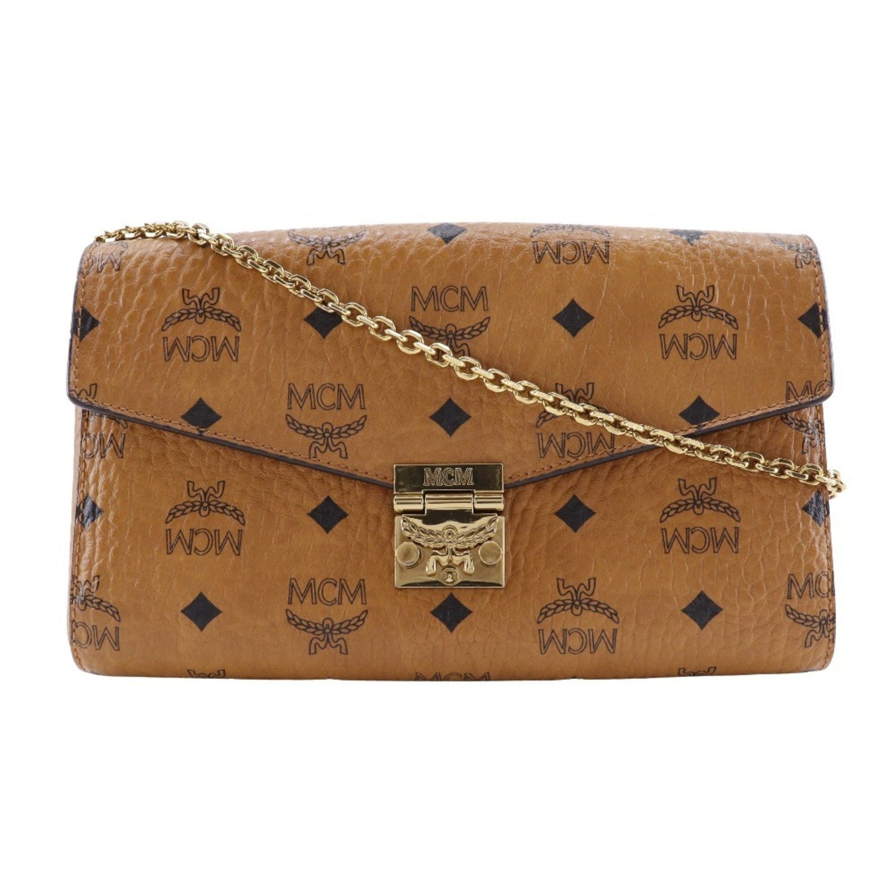 MCM Tracy Medium Shoulder Bag Visetos Clutch MYZ PVC x Leather Snap Lock