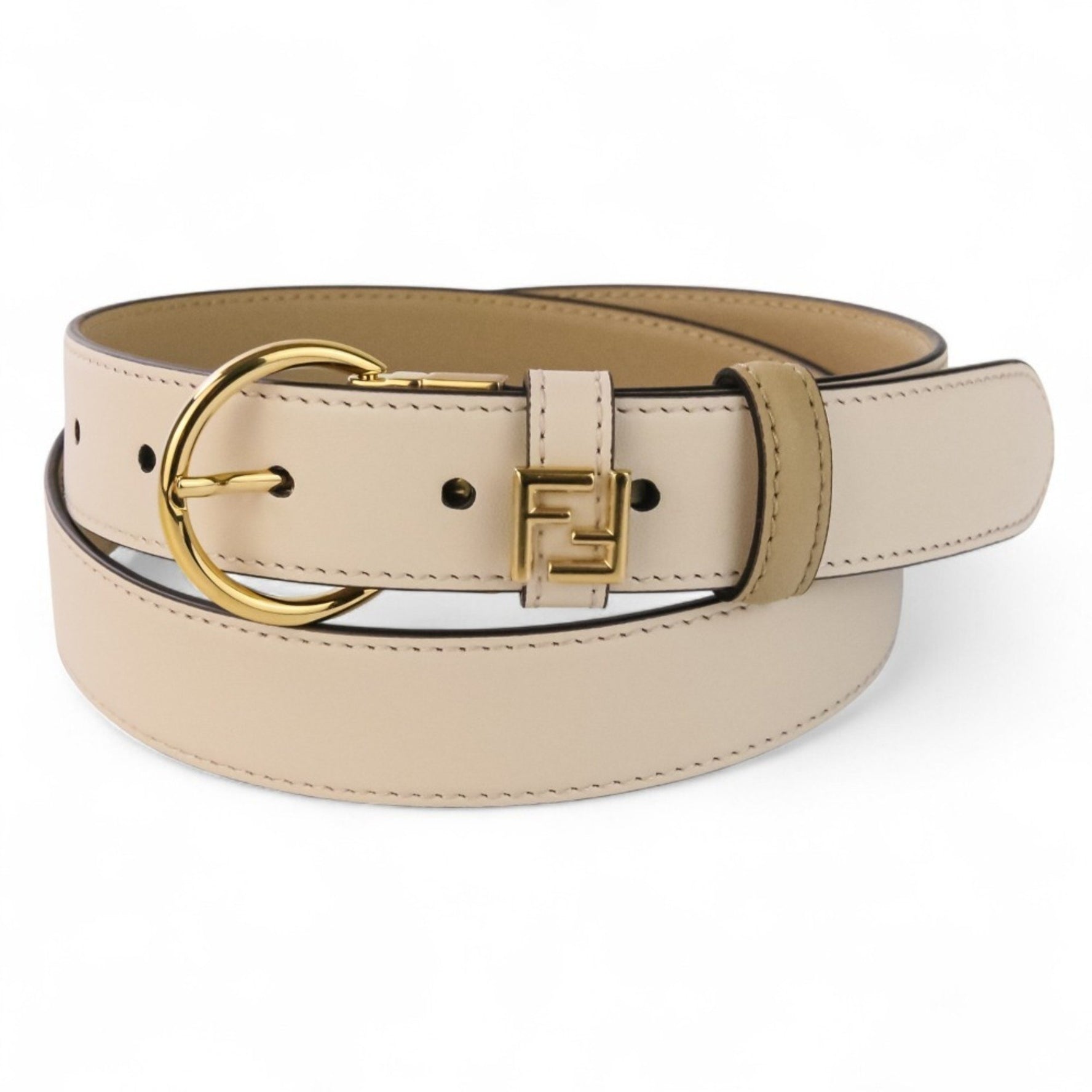 FENDI Reversible Leather FF Belt in Cappuccino