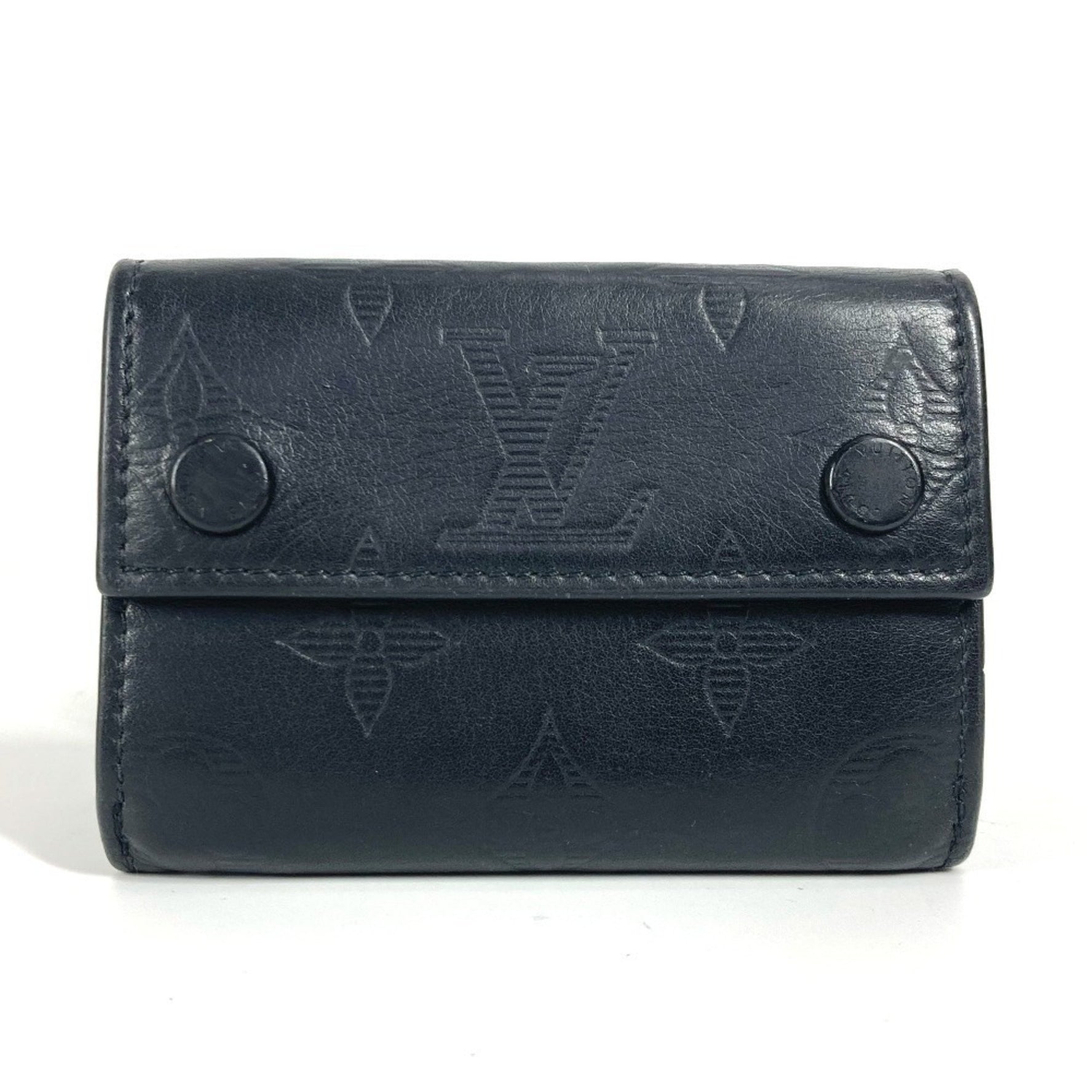 Louis Vuitton Monogram Shadow Discovery Compact Wallet Tri-fold Leather Men's Noir Black