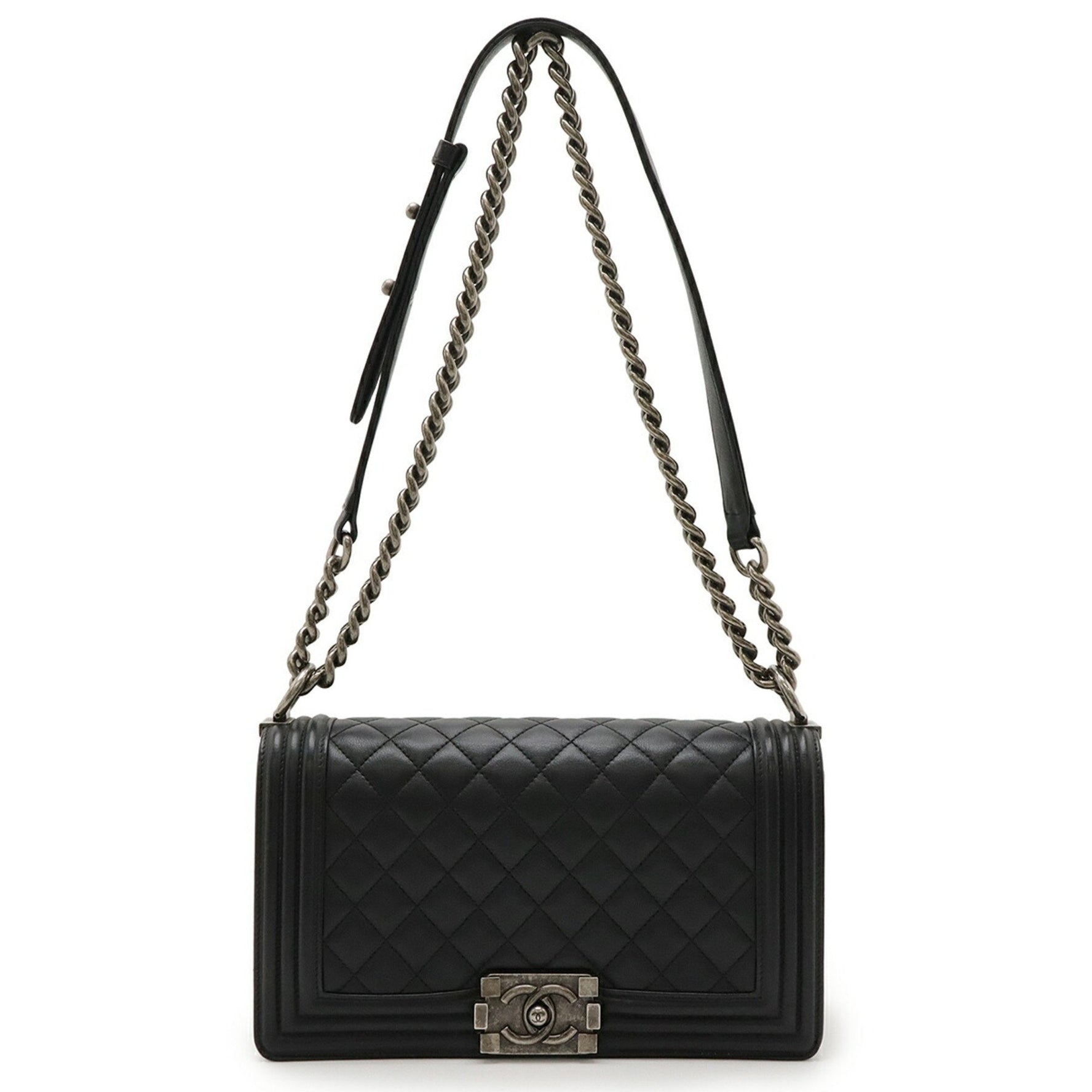 CHANEL Boy 25 Coco Mark Chain Shoulder Bag in Calfskin Leather