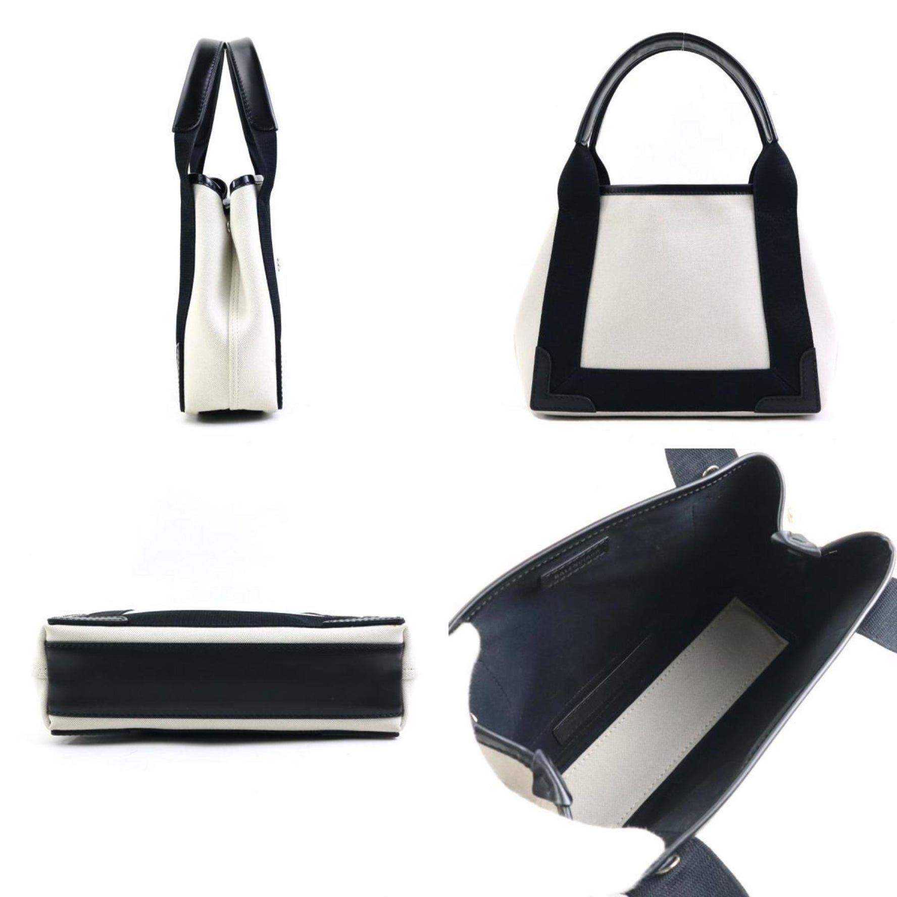 BALENCIAGA Handbag Navy Cabas XS Canvas Leather Black x Ivory Women's h31092i