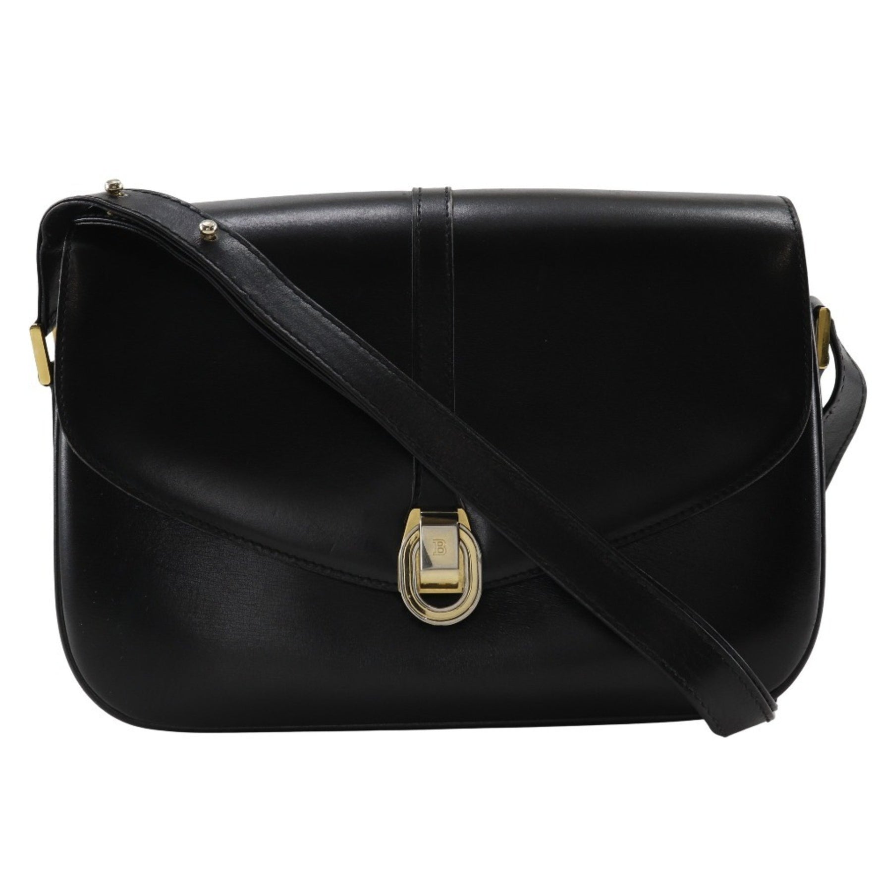 Bally Women's Black Leather Shoulder Bag with A5 Snap Buttons