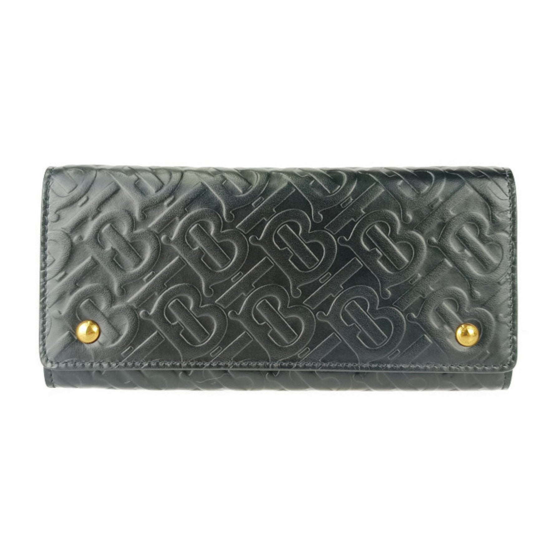 BURBERRY Long Wallet LS HERON Heron TB Monogram Black Embossed Leather Women's Flap