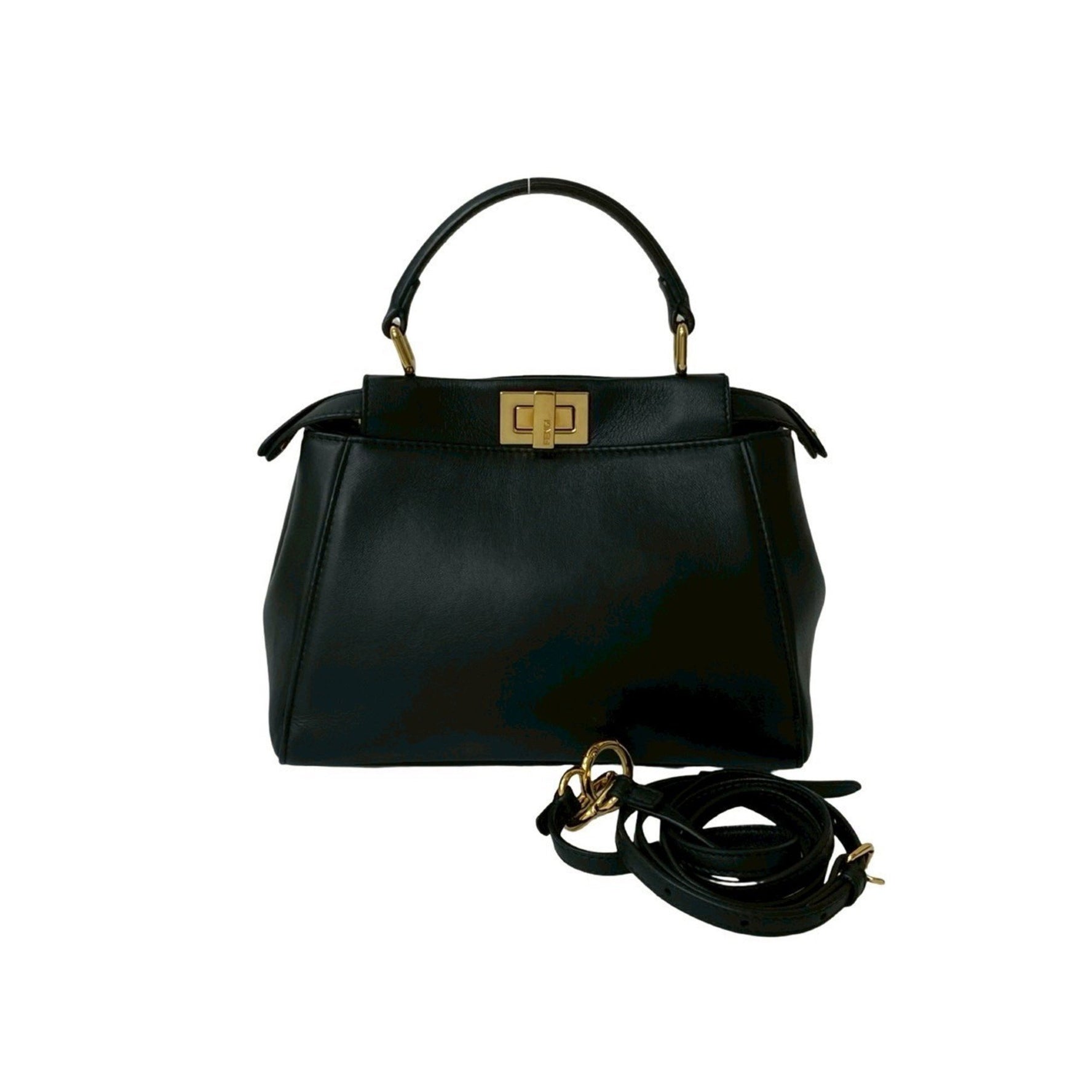 FENDI Peekaboo Leather Handbag, Mini Boston Bag, Shoulder