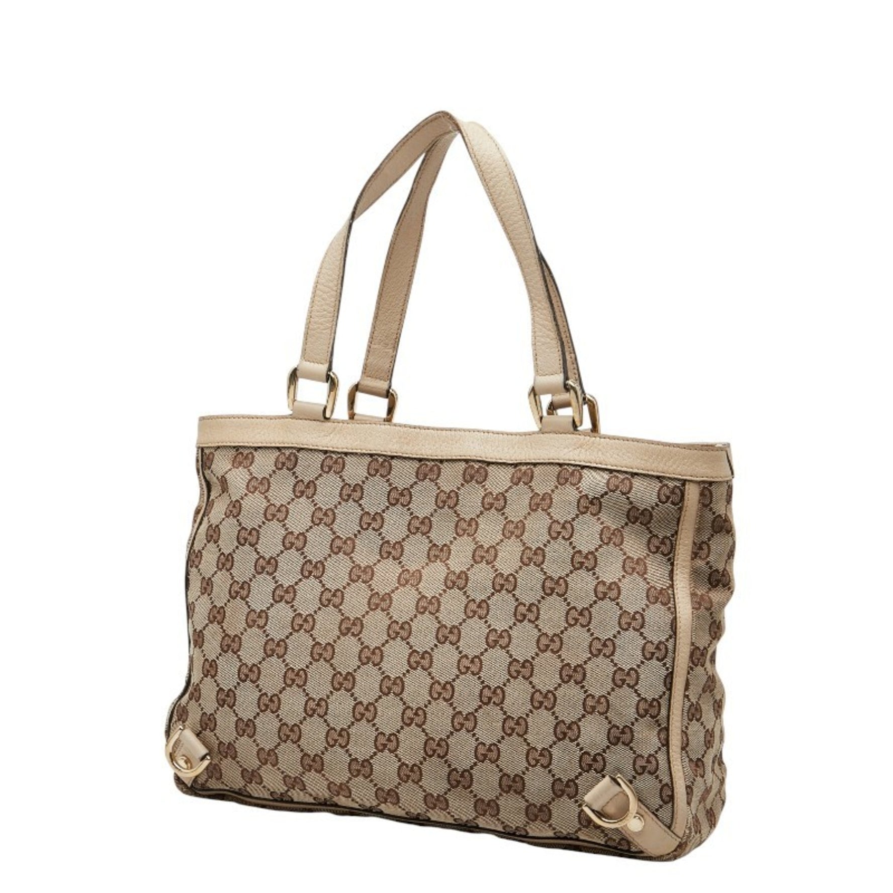 Gucci GG Canvas Abbey Tote Bag Beige White Leather