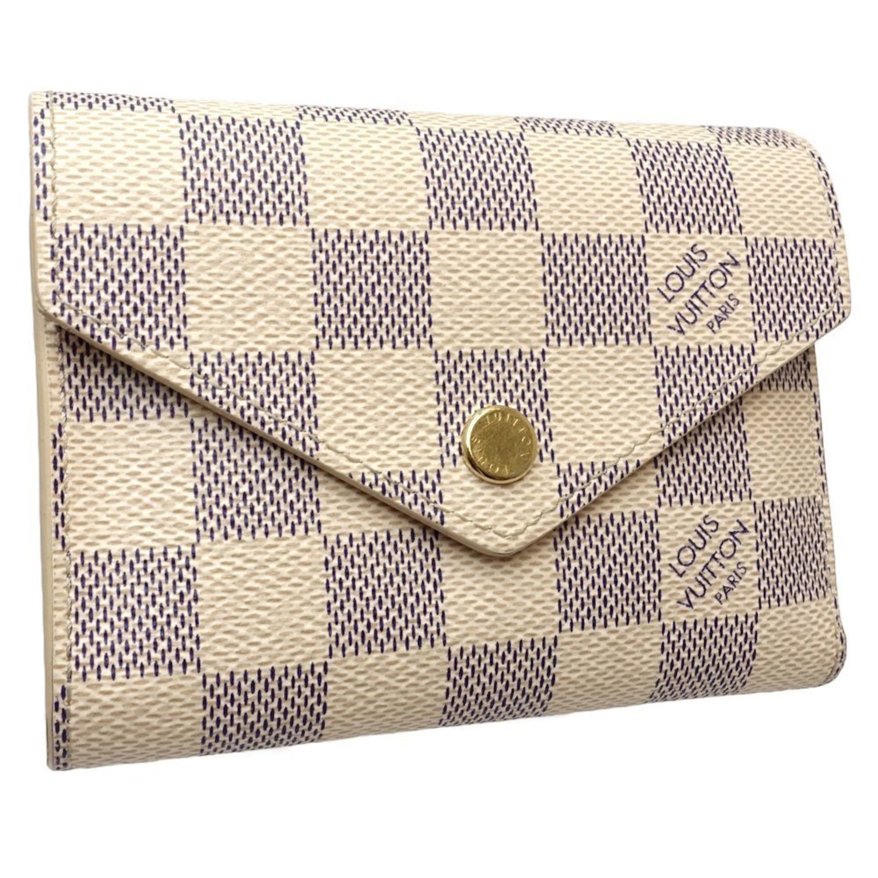 LOUIS VUITTON Louis Vuitton Damier Azur Tri-fold Wallet N64022 Portefeuille Victorine Rose Ballerine