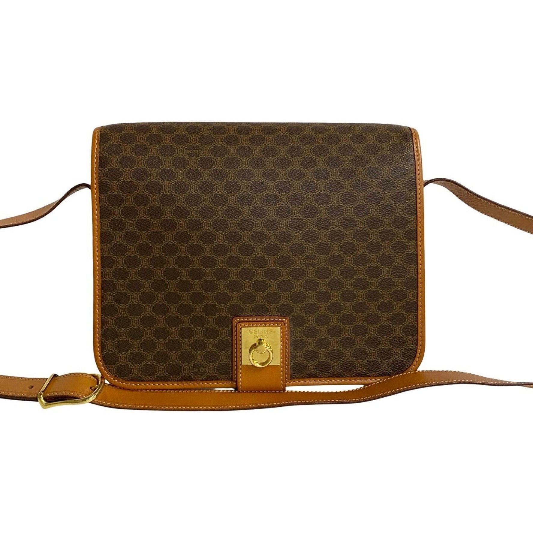 CELINE Macadam Blason Triomphe Print Logo Ring Hardware Leather Shoulder Bag Pochette 08091