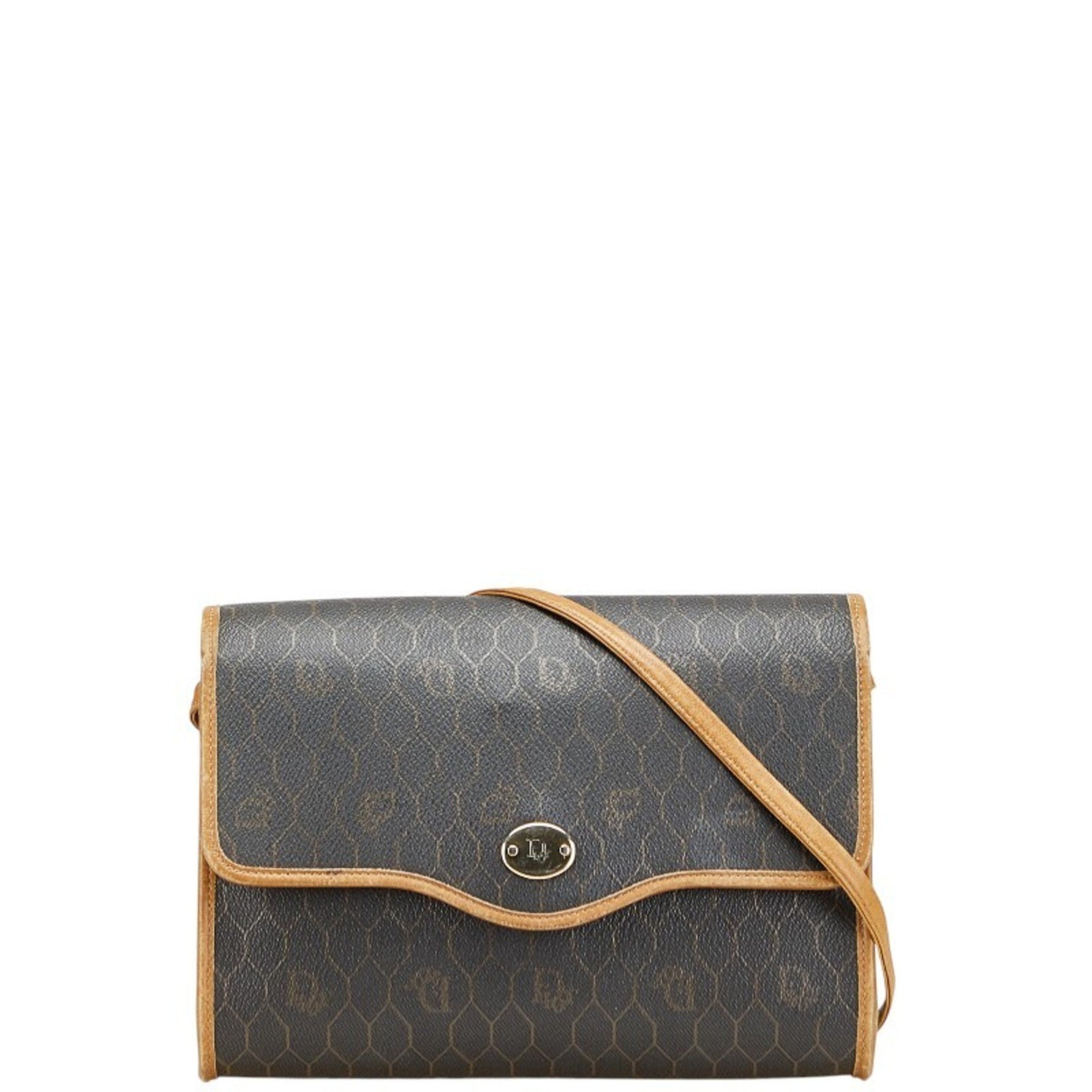 Christian Dior Dior Honeycomb Crossbody Shoulder Bag in Black and Brown Leather