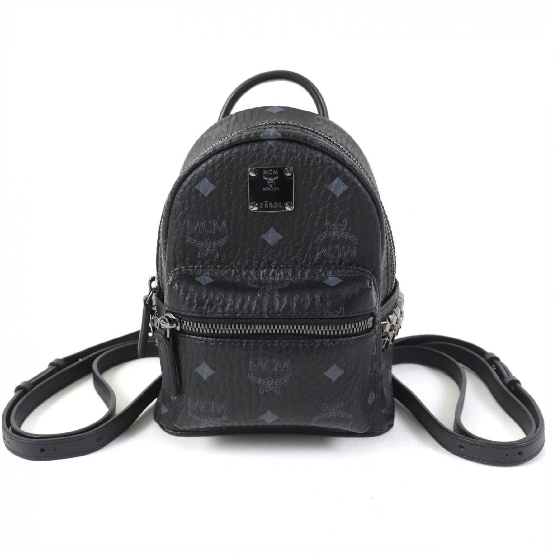 MCM Stark Bebe Boo Side Stud Backpack in Visetos, Extra Mini Leather