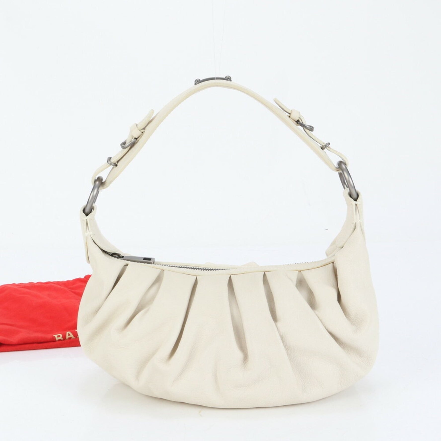 Bally Hobo Leather Shoulder Bag, Tote Handbag with Silver Hardware for Women