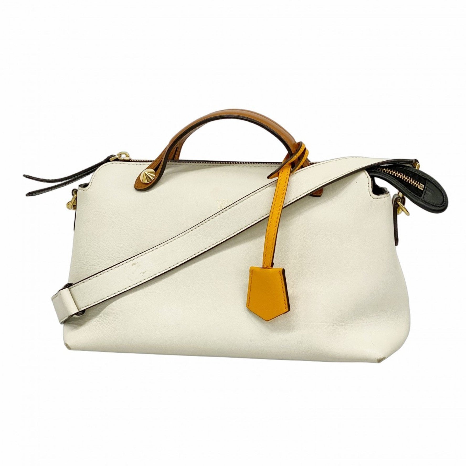 Fendi By the Way Leather Handbag in White, Brown, and Orange