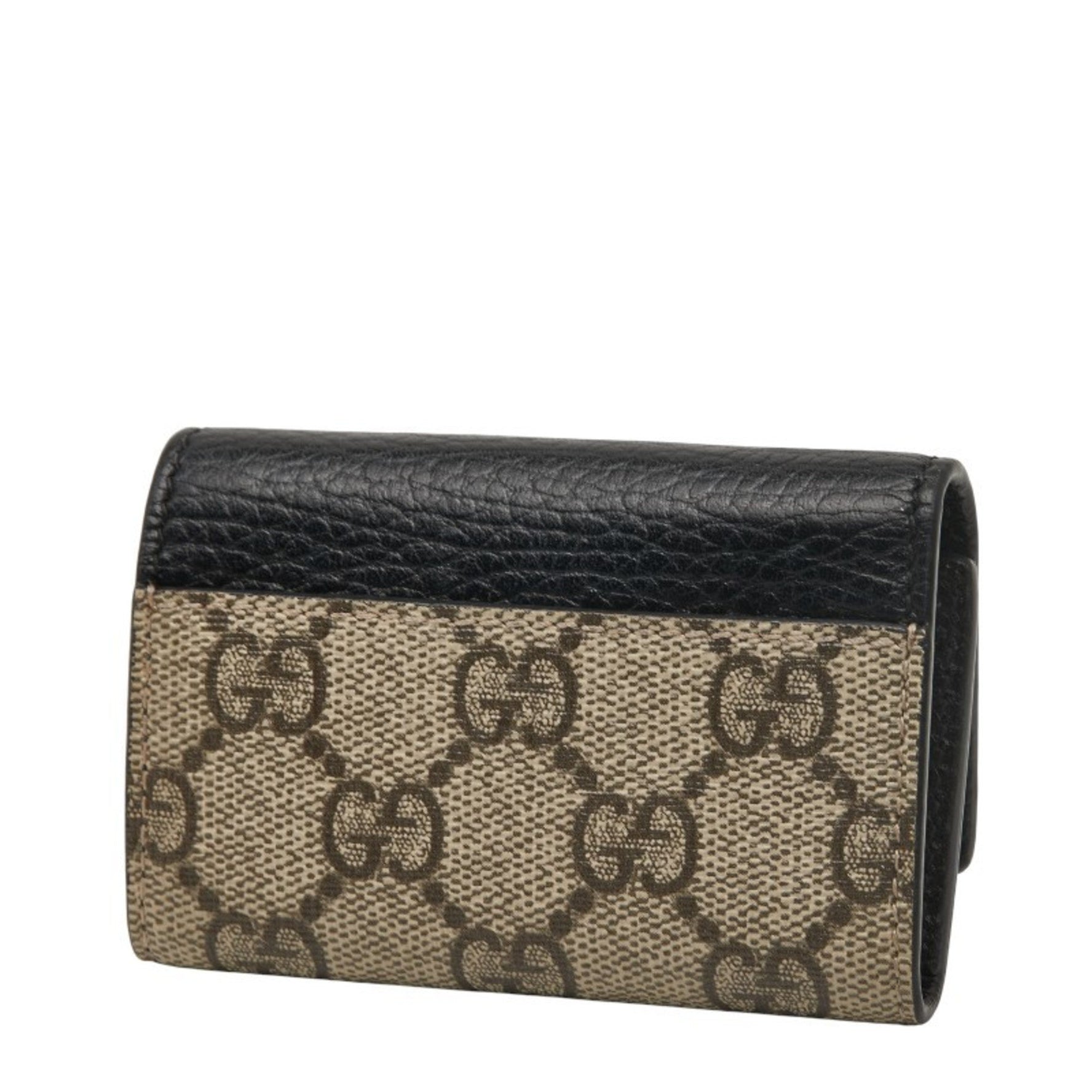 Gucci GG Supreme Marmont key case Beige Black Leather