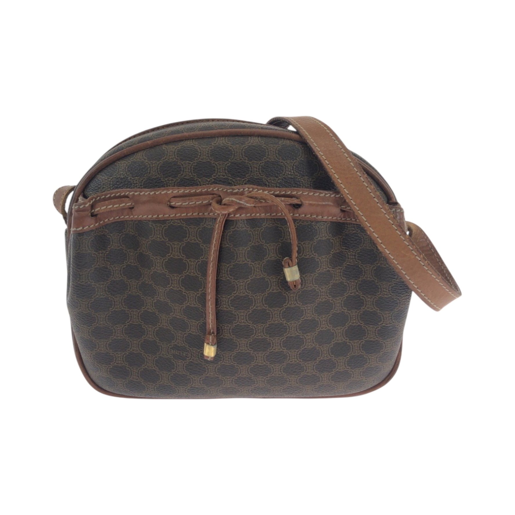 CELINE Vintage Macadam Brown Gold Hardware Shoulder Bag Pochette