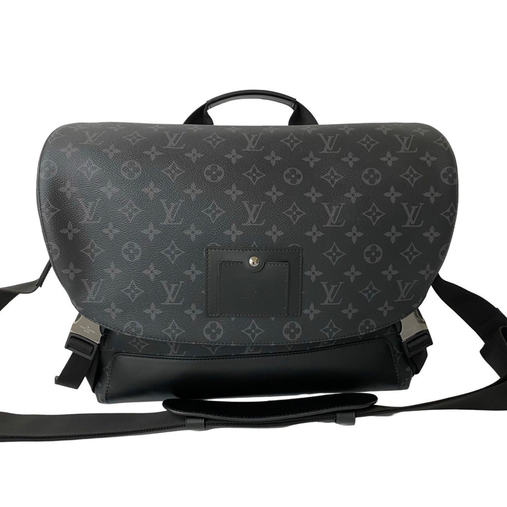 Louis Vuitton Messenger Voyage MM Monogram Eclipse Leather Shoulder Bag Black