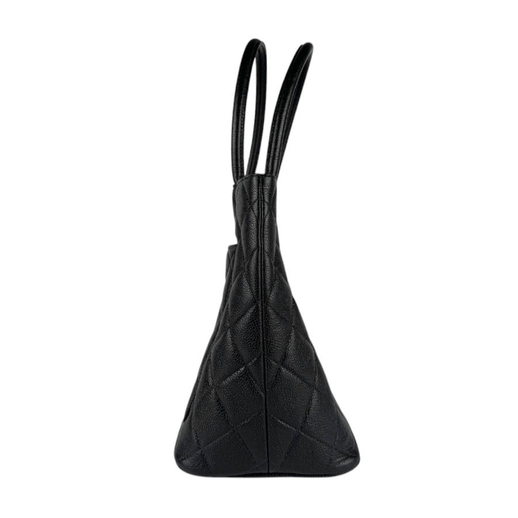 CHANEL Handbag Reproduction Tote Caviar Skin Leather Black Silver Women's n0934