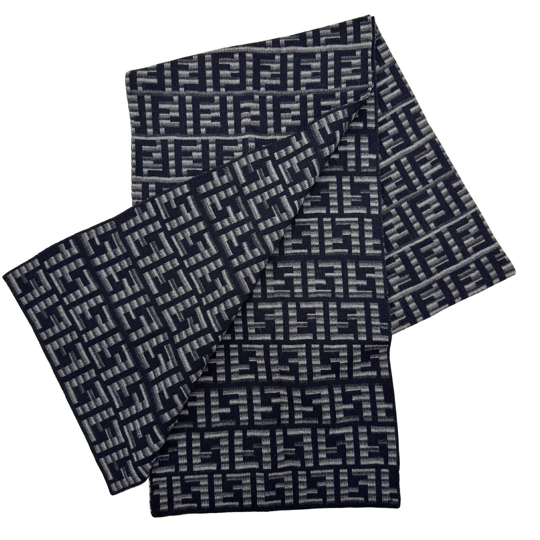 FENDI Zucca scarf/stole in grey and black wool for men women