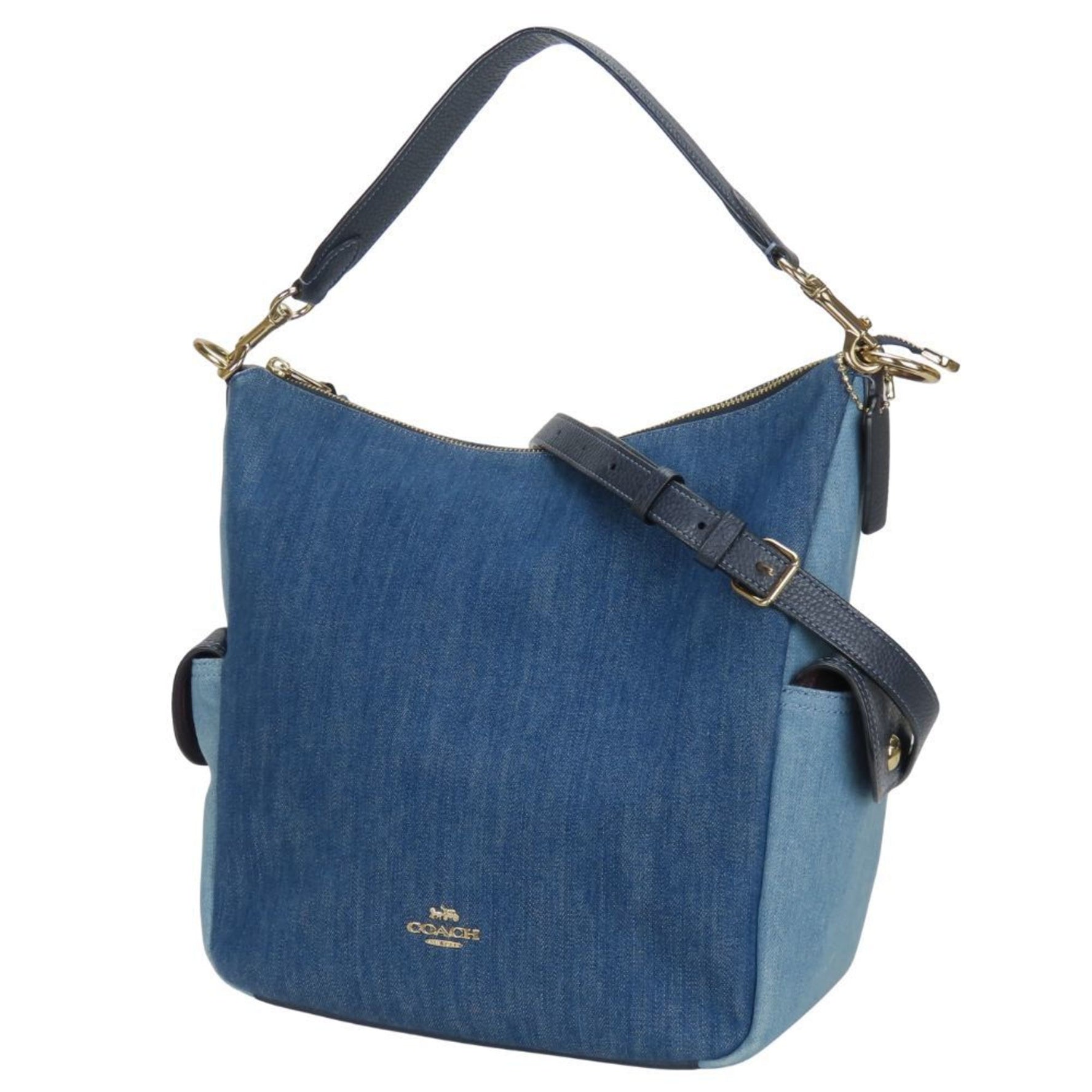Coach Shoulder Bag Denim Leather Indigo