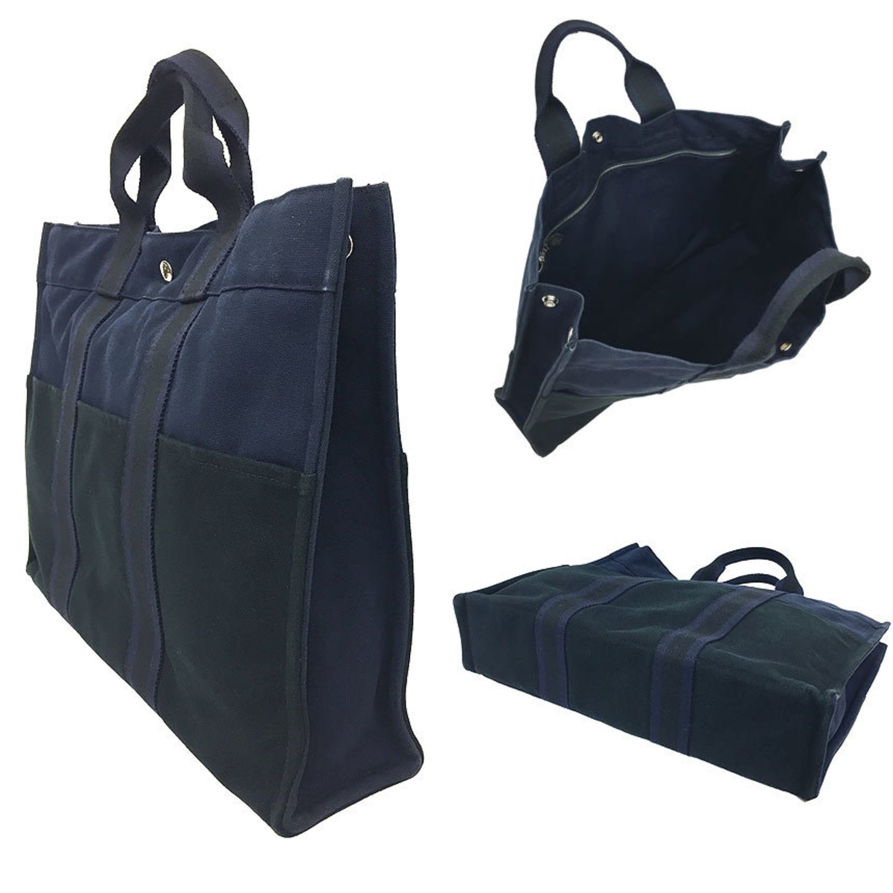HERMES Hermes Foule MM Tote Bag Hand Navy x Black