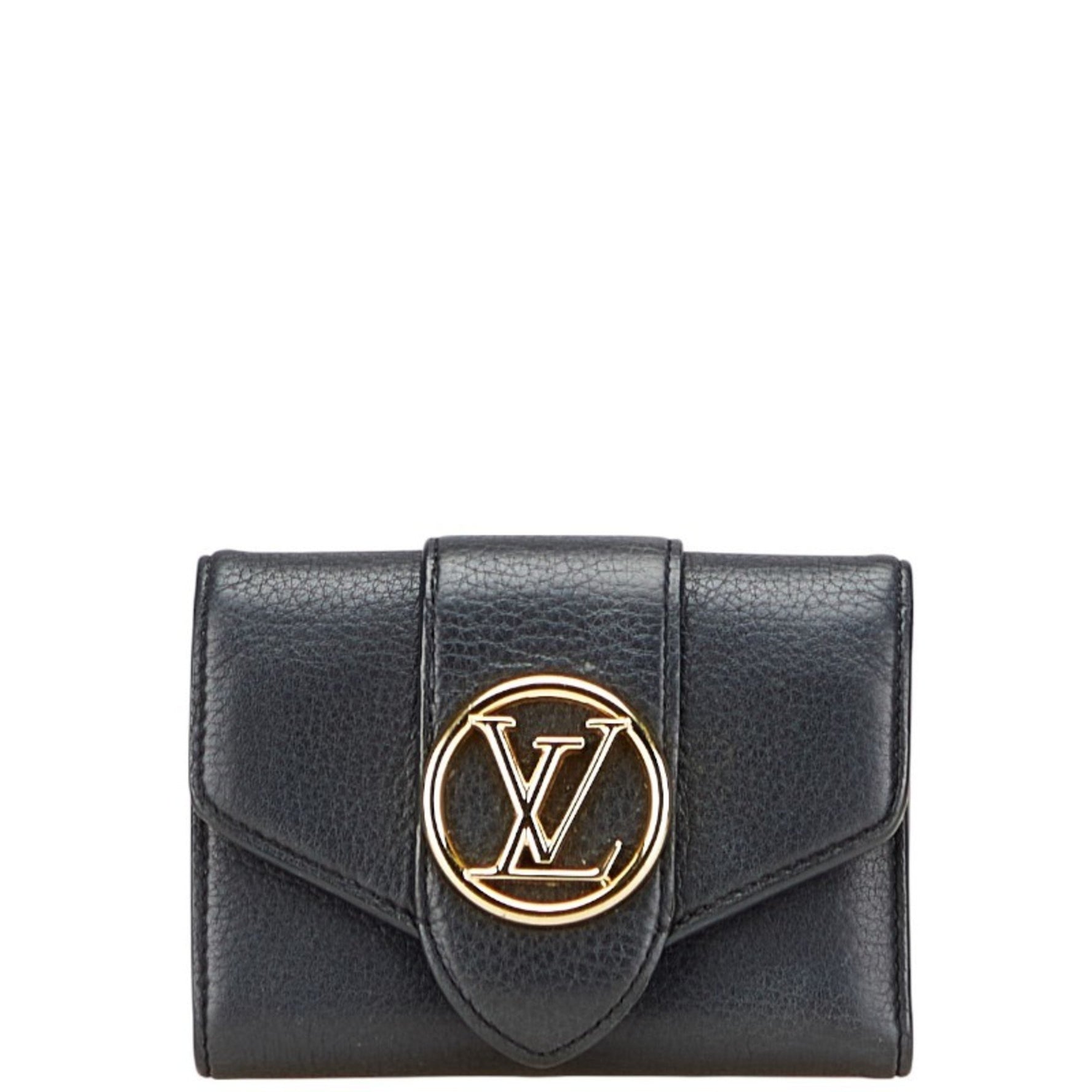 Louis Vuitton Portefeuille Pont Neuf Compact Tri-fold Wallet Noir Black Leather LOUIS VUITTON