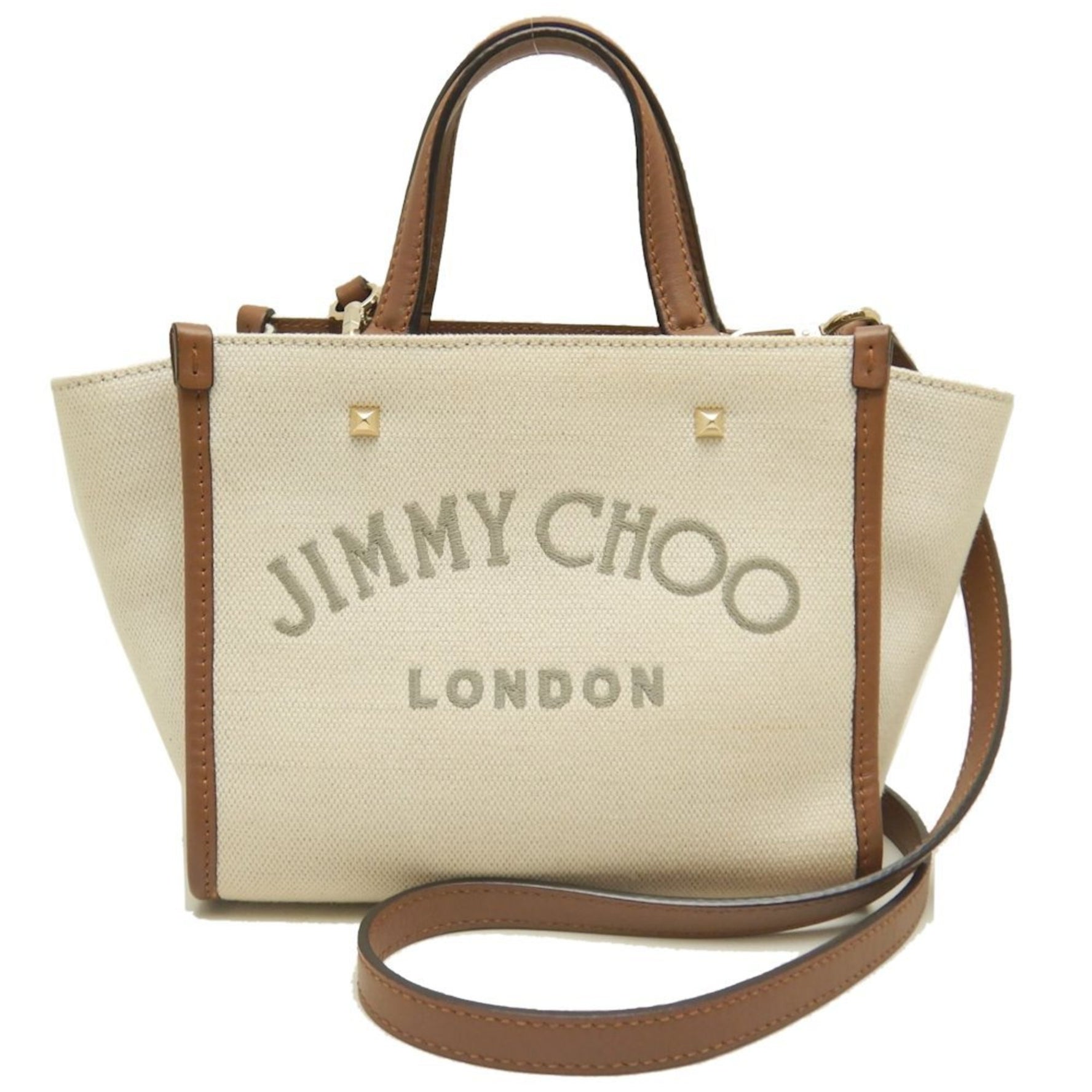 Jimmy Choo VARENNE TOTE S Tote bag Cotton canvas x calfskin Ivory Brown