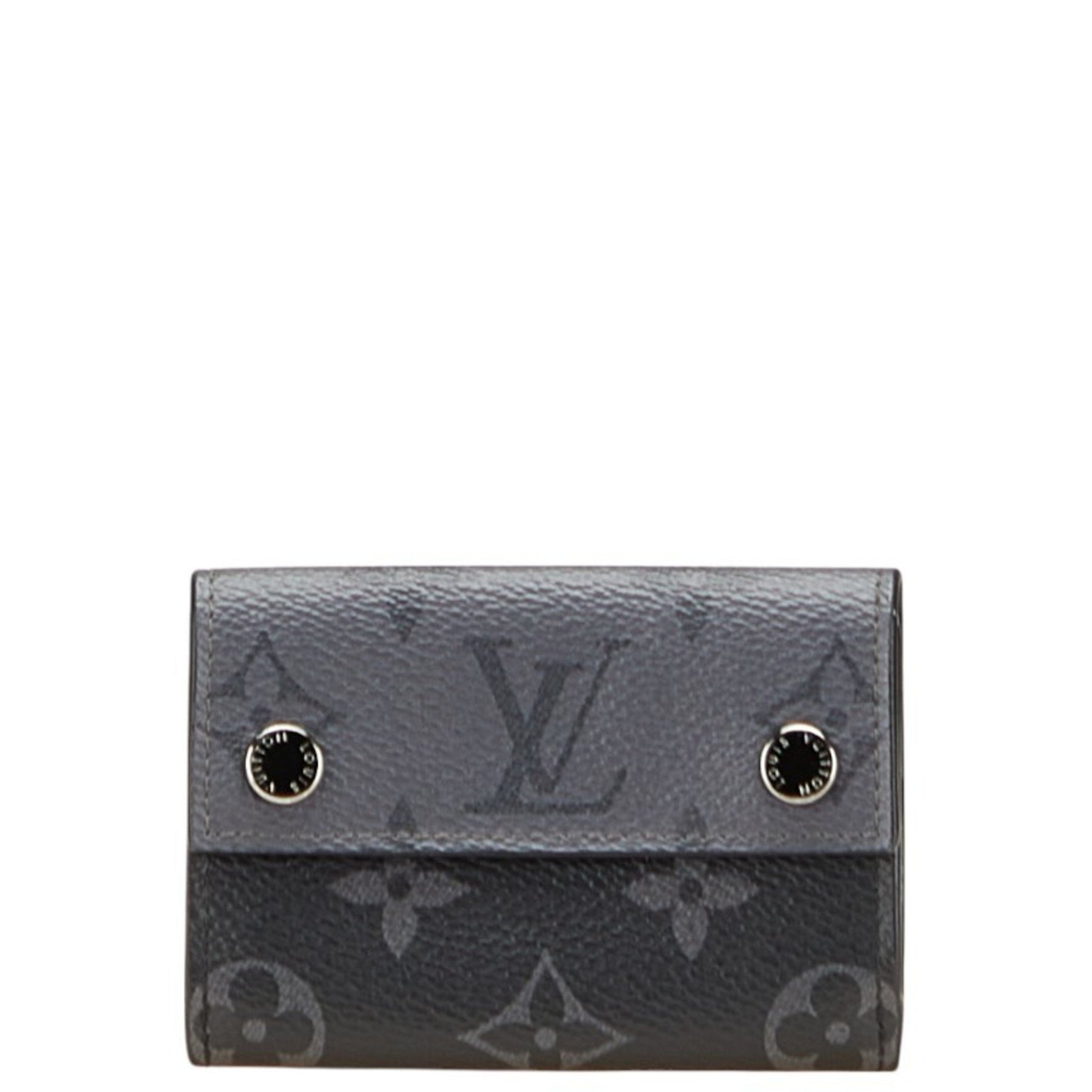 Louis Vuitton Monogram Eclipse Reverse Compact Wallet, Tri-fold Wallet Gray/Black PVC