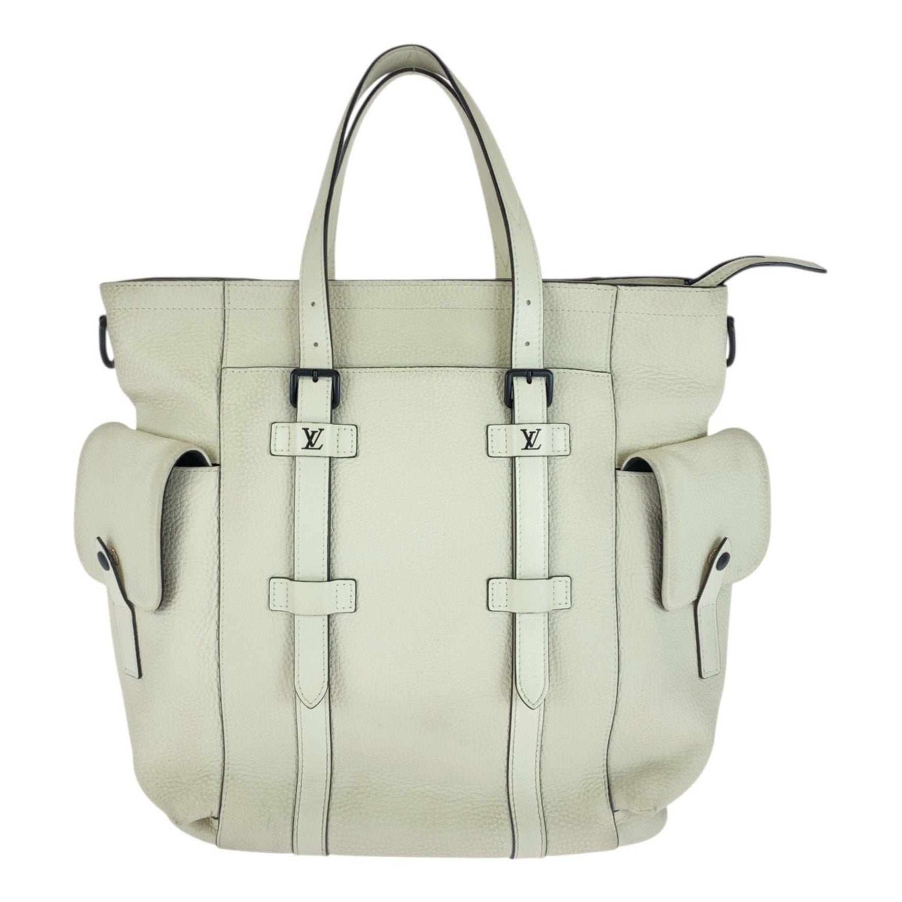 Louis Vuitton Taurillon Christopher Tote in White, Cream, and Black Leather with Hardware, Bag, Handbag