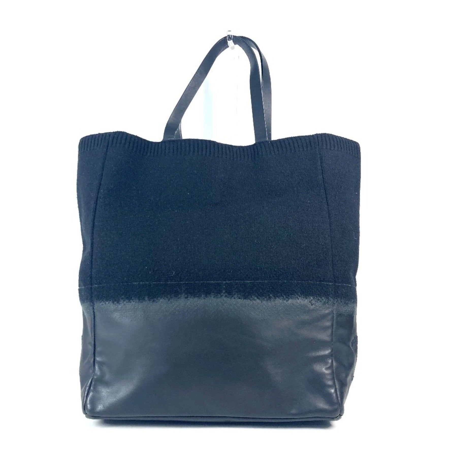 CHANEL CC Coco Mark Logo Vertical Tote Bag Shoulder Knit Leather Women's Black