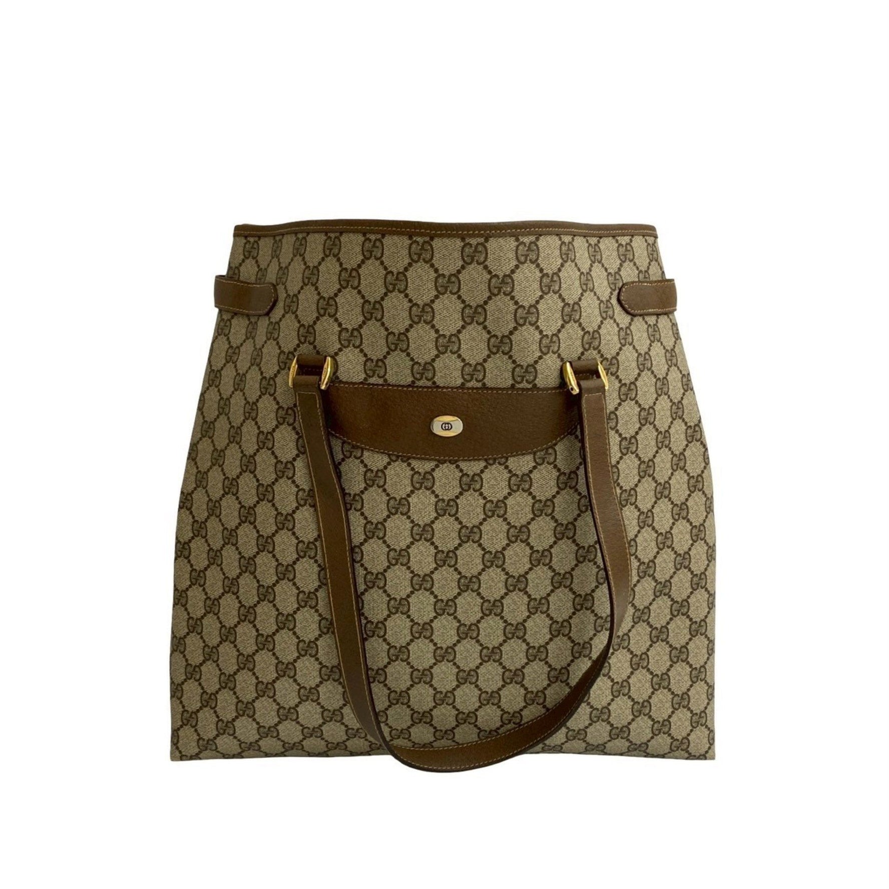 GUCCI Old GG Logo Hardware Leather Tote Bag Handbag Business Size