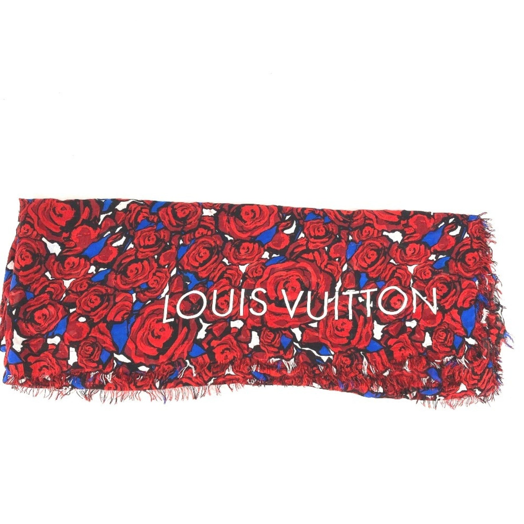 LOUIS VUITTON M70476 Etoile Rock'n Roses Rose Flower Stole Rayon Silk Women's Red