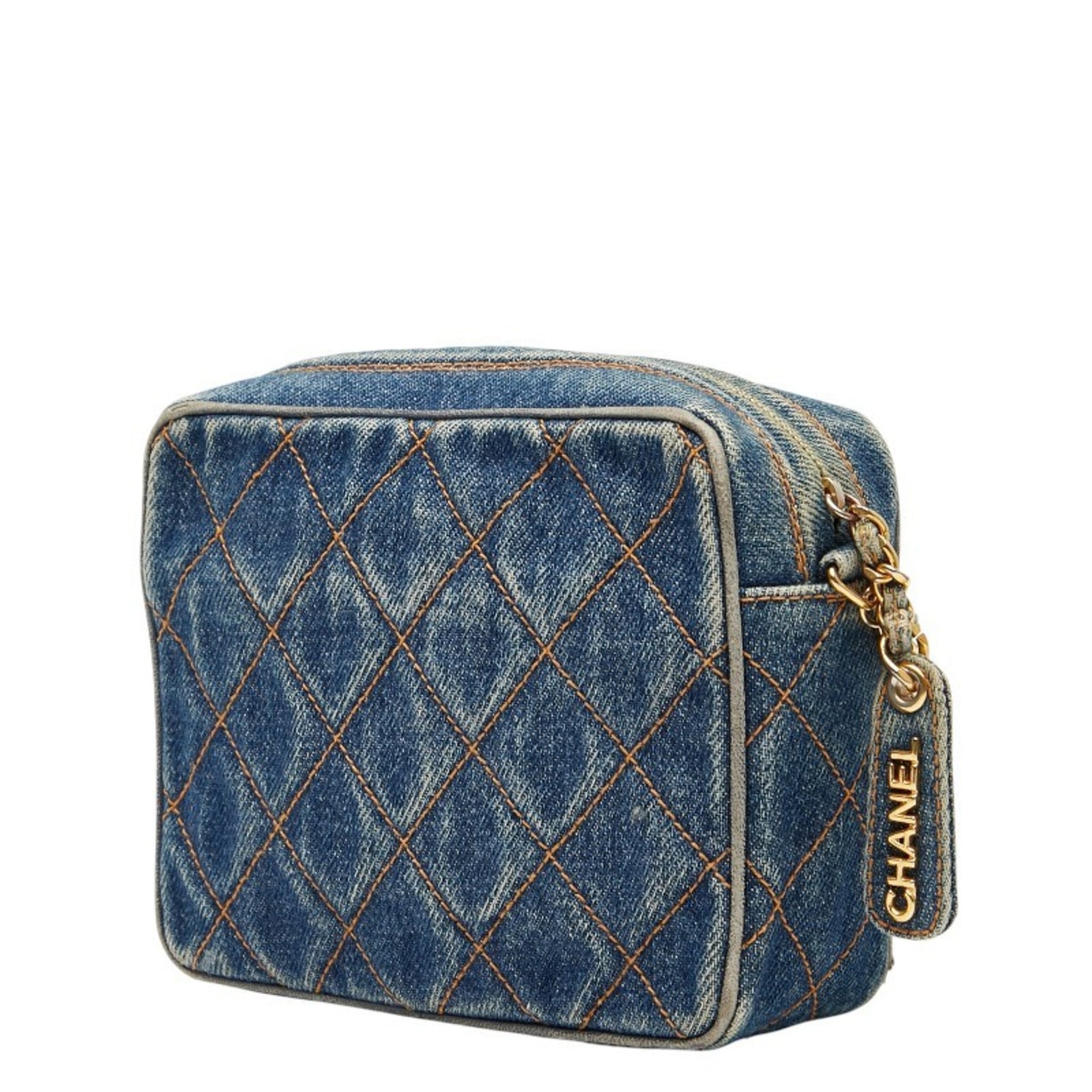 Chanel Coco Mark Matelasse Chain Shoulder Bag in Indigo Blue Denim