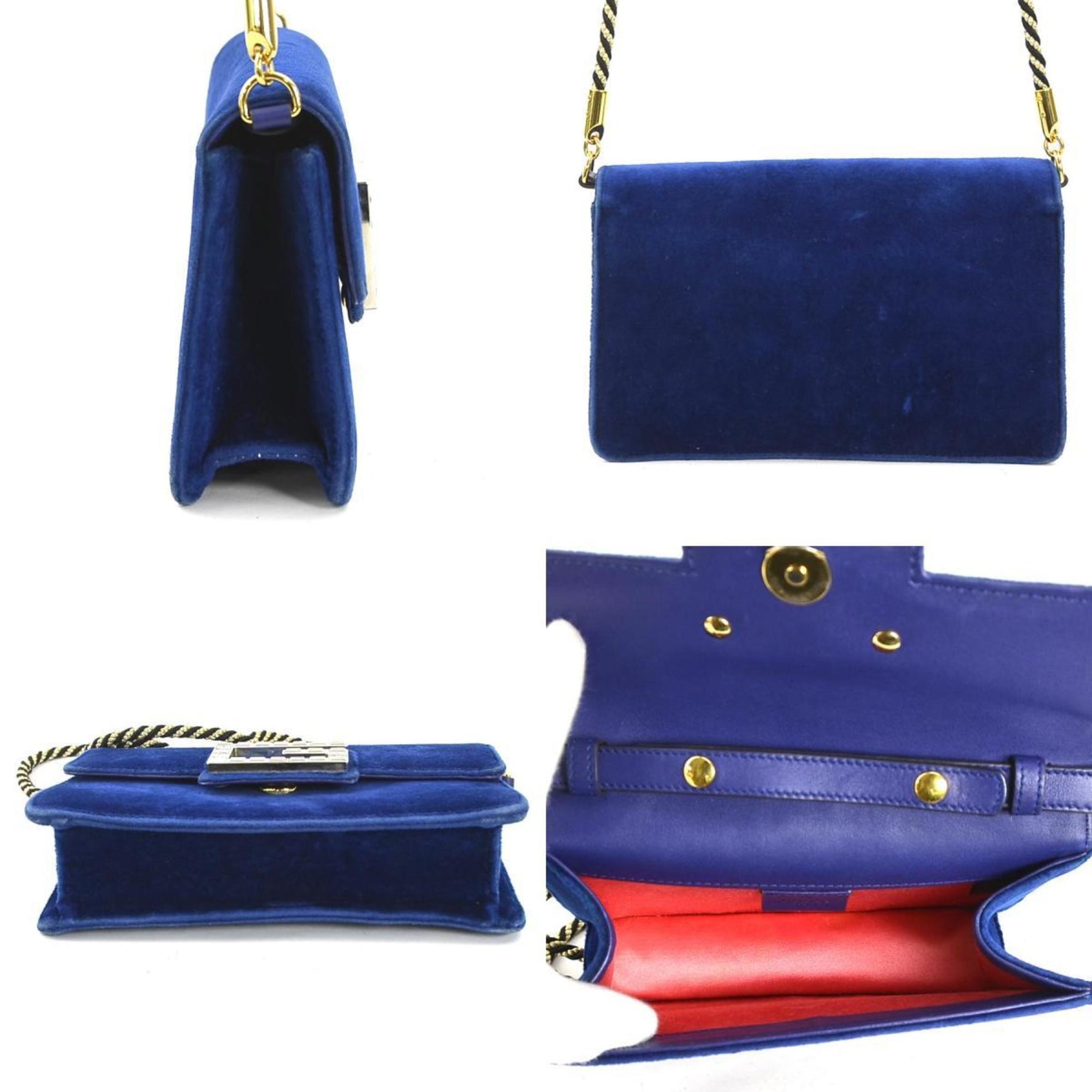 GUCCI Shoulder Bag Velvet Blue Gold Black