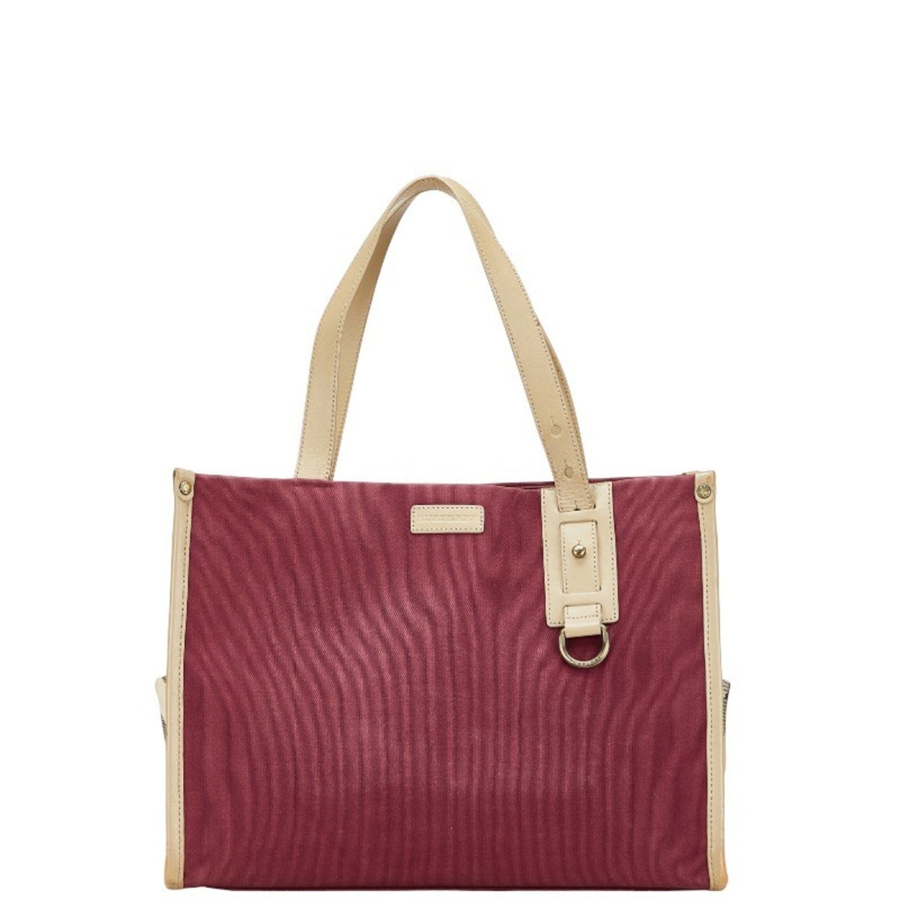 Burberry Check Handbag Tote Bag Purple Beige Canvas Leather