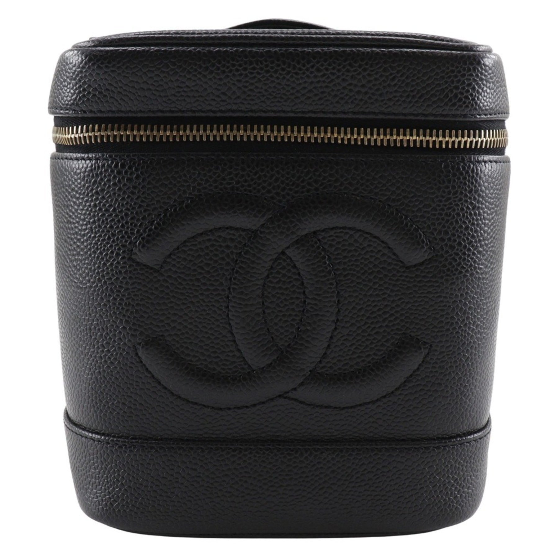 CHANEL Vanity Pouch Coco Mark Handbag A01998 Caviar Skin Black Women's