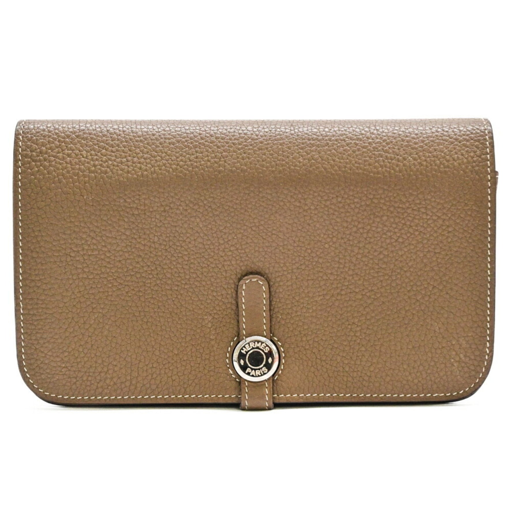 HERMES Dogon Duo GM Long Wallet Togo Leather Bi-fold Bicolor Etoupe Greige #C