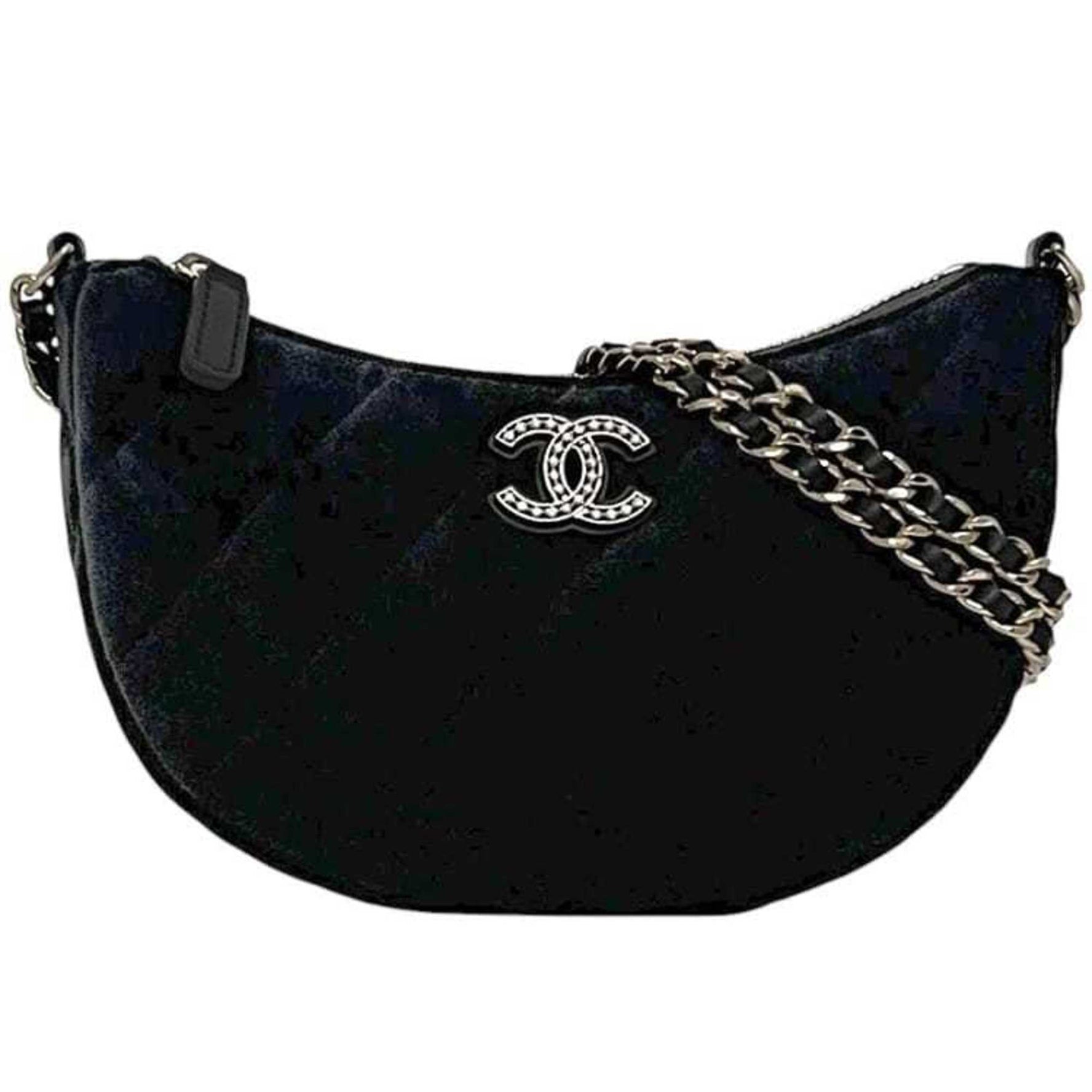 Chanel Half Moon Chain Shoulder Bag 2024 Years Matelassé Velour Random Seal Coco Mark Rhinestone Crossbody Quilted
