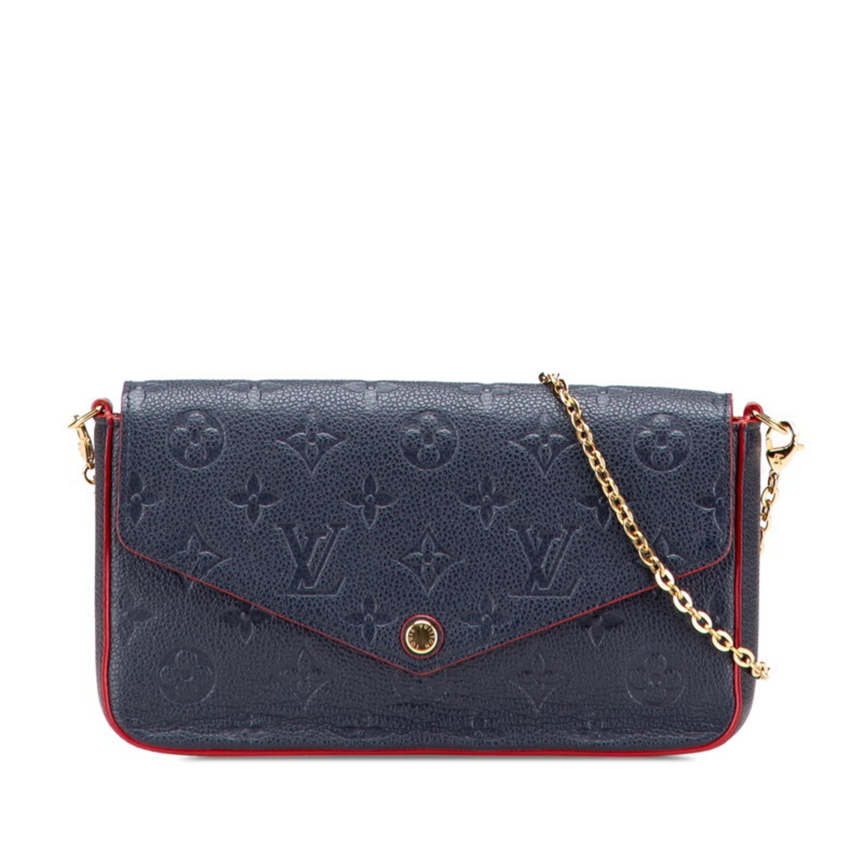 Louis Vuitton Monogram Empreinte Pochette Felicie Crossbody Chain Shoulder Bag Marine Rouge Navy Leather