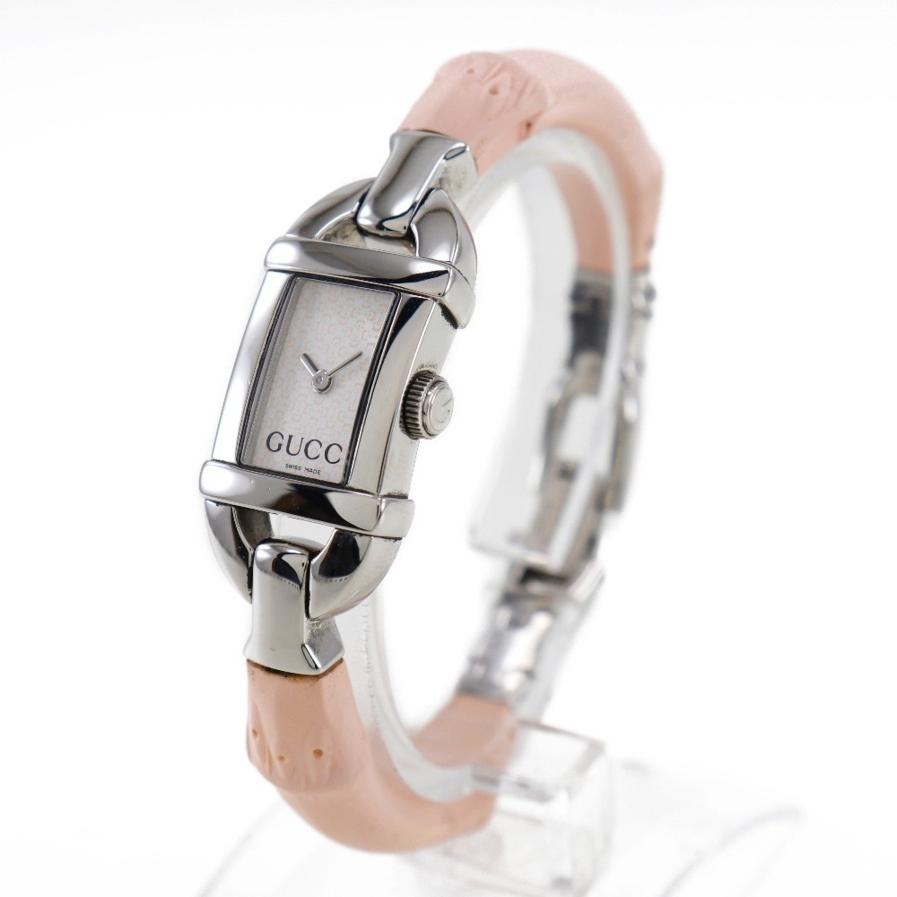Gucci Bamboo Watch 6800L Stainless Steel x Rubber Pink Quartz Analog Display White Dial Women's